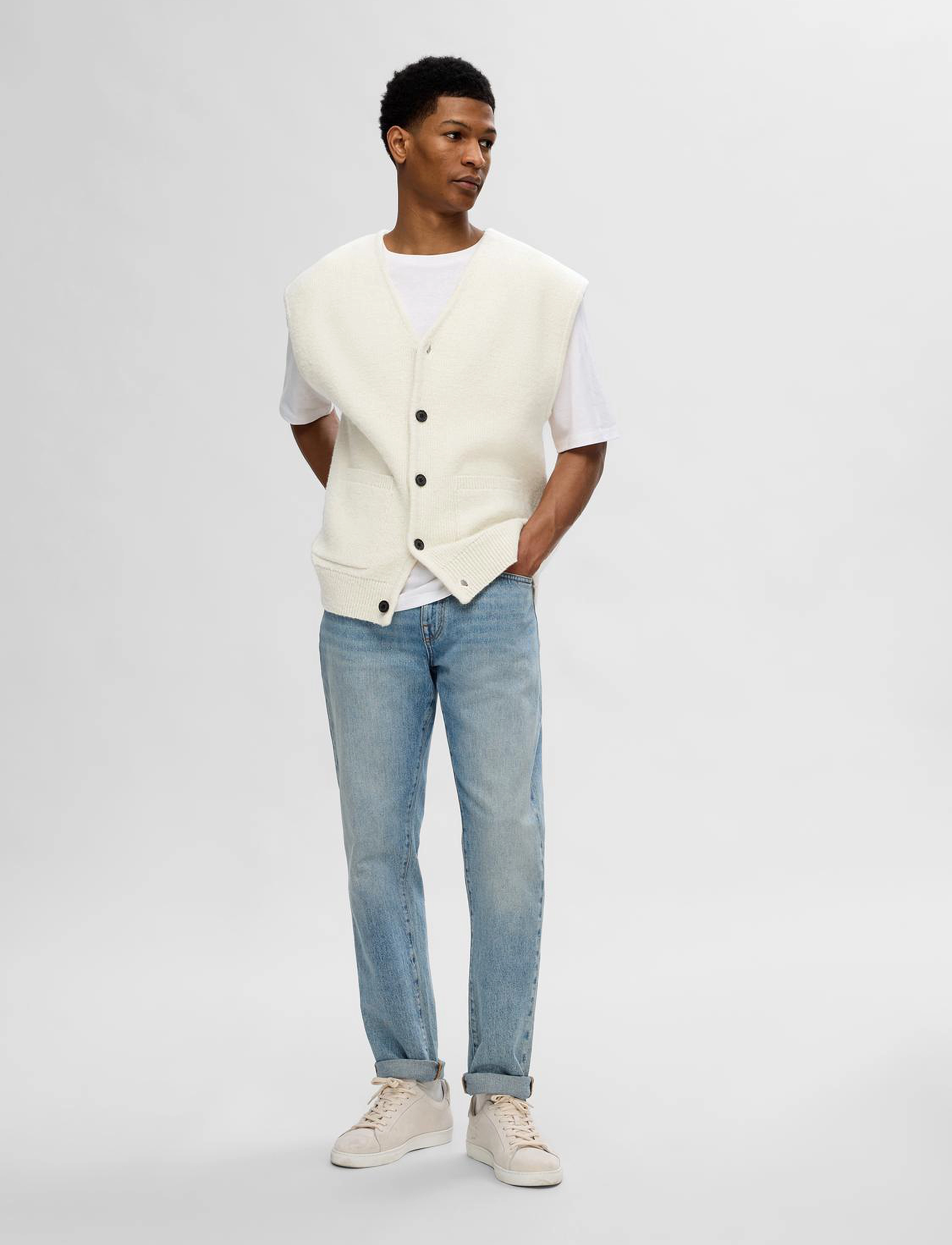 Selected Homme - SLHRELAXED-CFW KNIT WC EX - whisper white - 3
