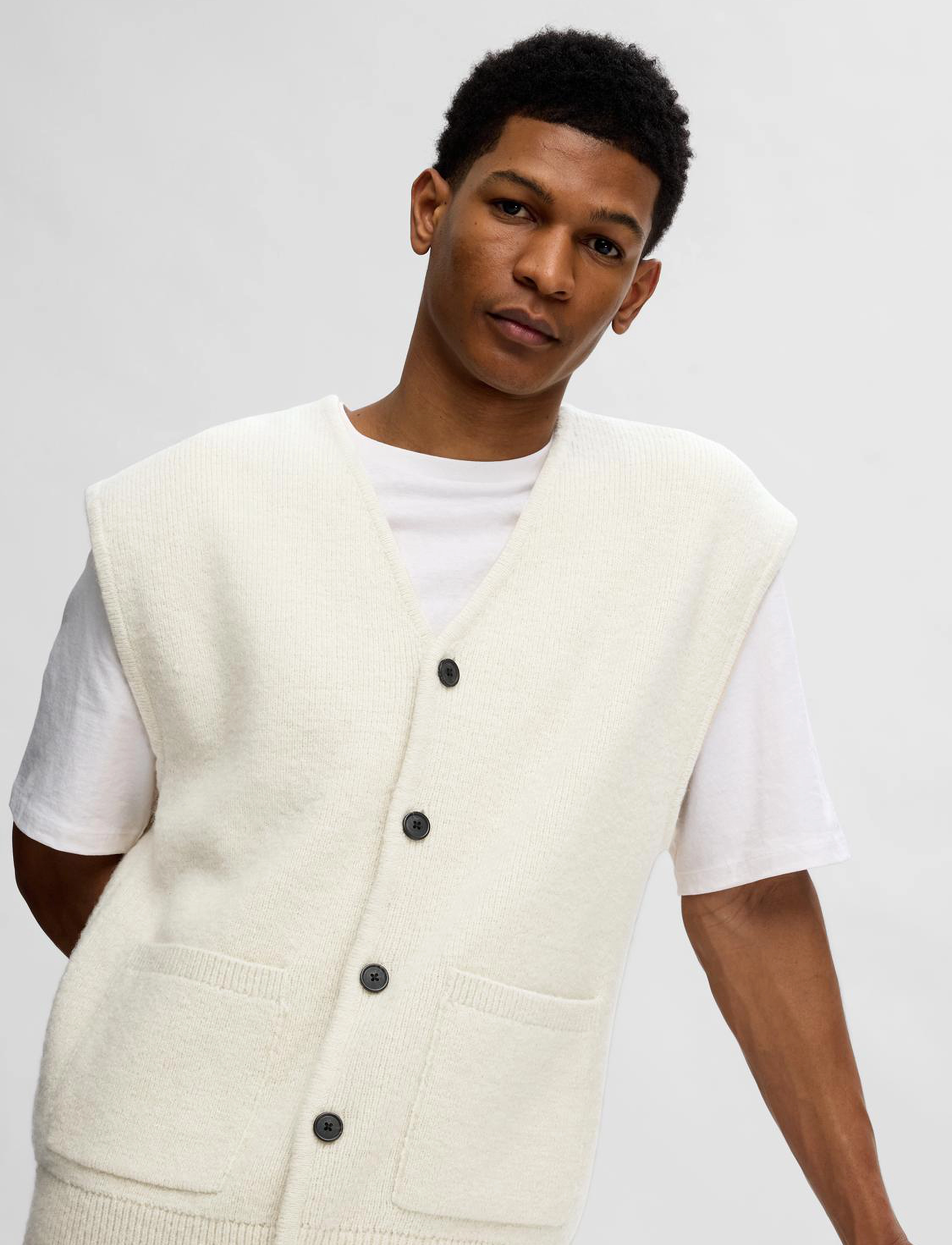 Selected Homme - SLHRELAXED-CFW KNIT WC EX - whisper white - 5