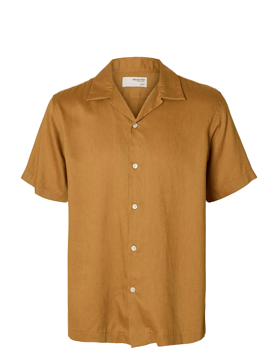 Selected - SLHREGNOA MIX SHIRT SS RESORT - chemises à manches courtes - chipmunk - 1