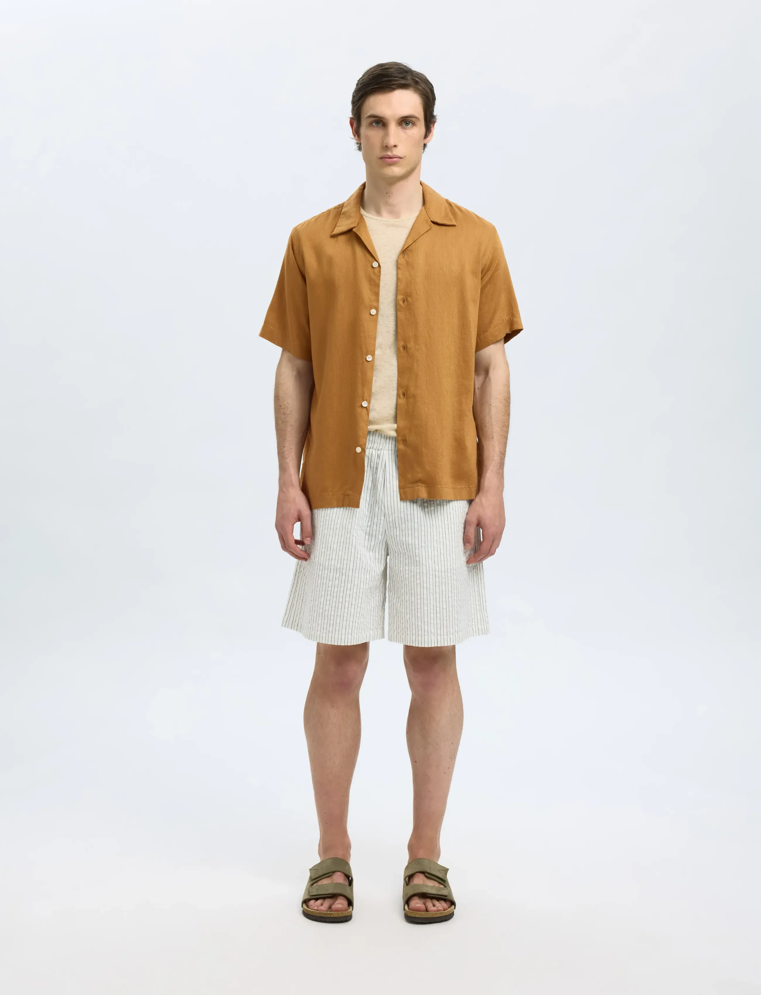 Selected - SLHREGNOA MIX SHIRT SS RESORT - kortærmede skjorter - chipmunk - 3