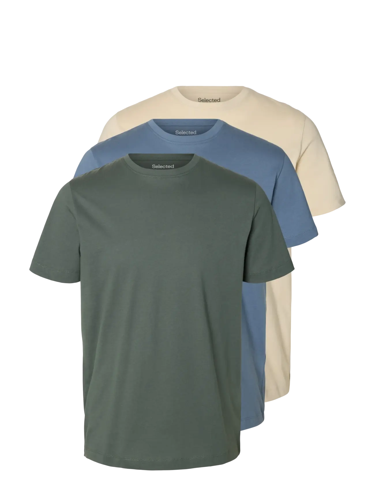 Selected SLMCORMAC SS O-NECK TEE 3-PACK NOOS - Selected - BALSAM GREEN / multi