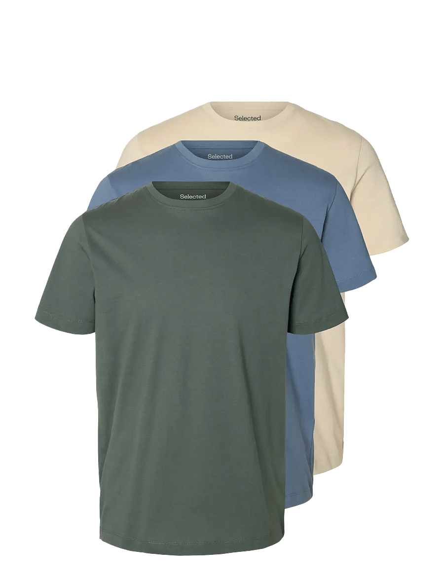 Selected - SLMCORMAC SS O-NECK TEE 3-PACK NOOS - kortærmede t-shirts - balsam green - 1