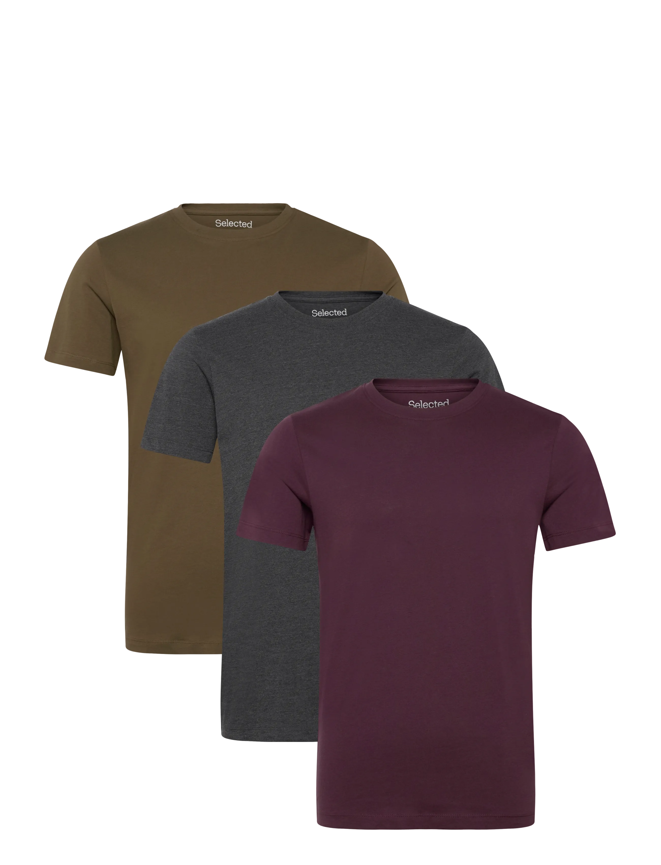 Selected SLMCORMAC SS O-NECK TEE 3-PACK NOOS - Tøj - DARK GREY MELANGE / grey