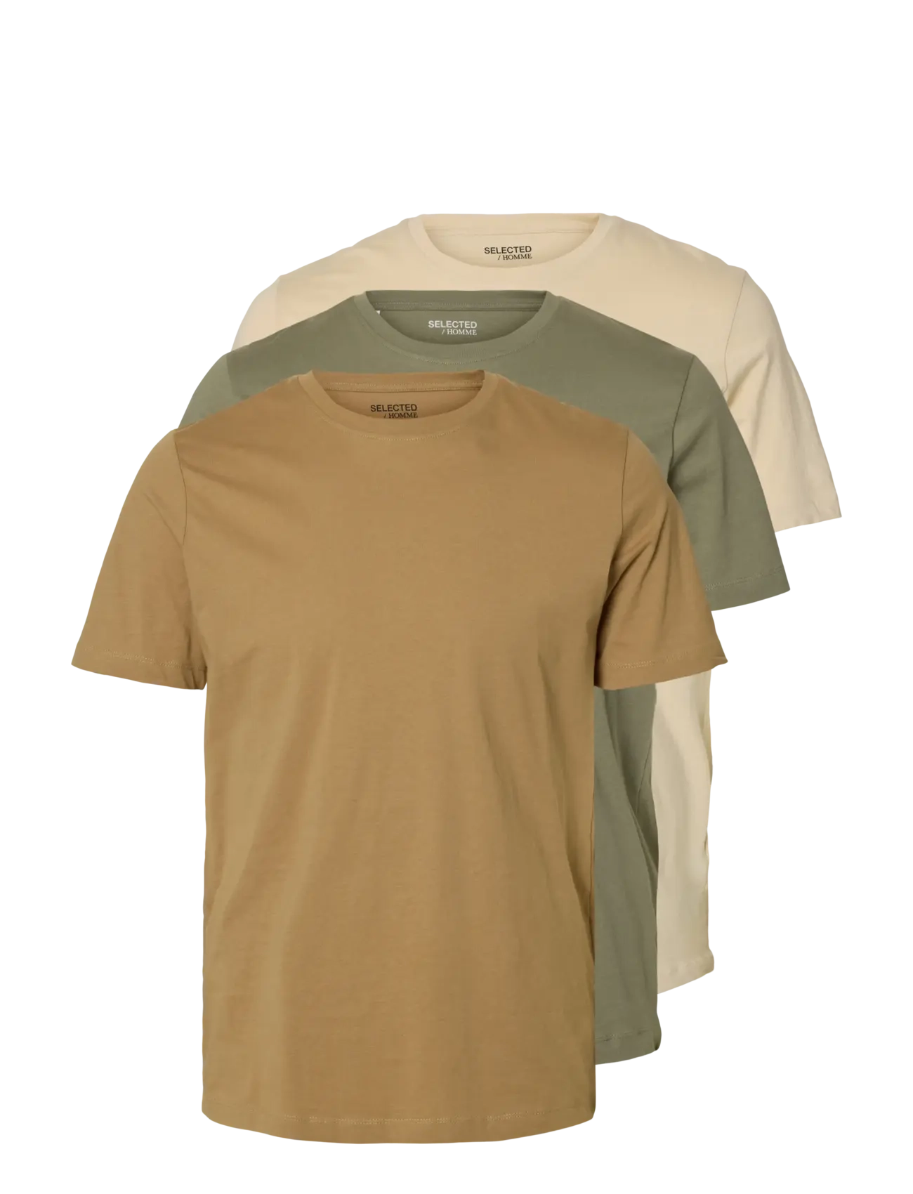 Selected SLMCORMAC SS O-NECK TEE 3-PACK NOOS - T-shirts - OATMEAL / multi