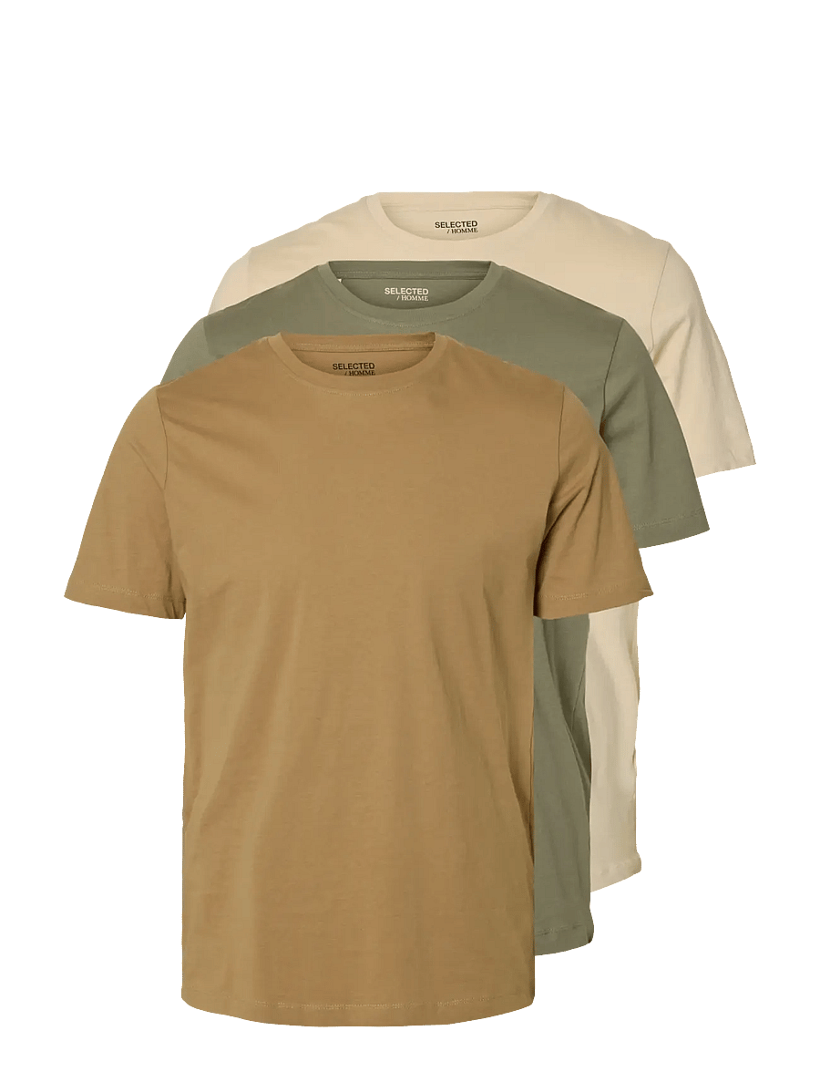 Selected - SLMCORMAC SS O-NECK TEE 3-PACK NOOS - kortærmede t-shirts - oatmeal - 1