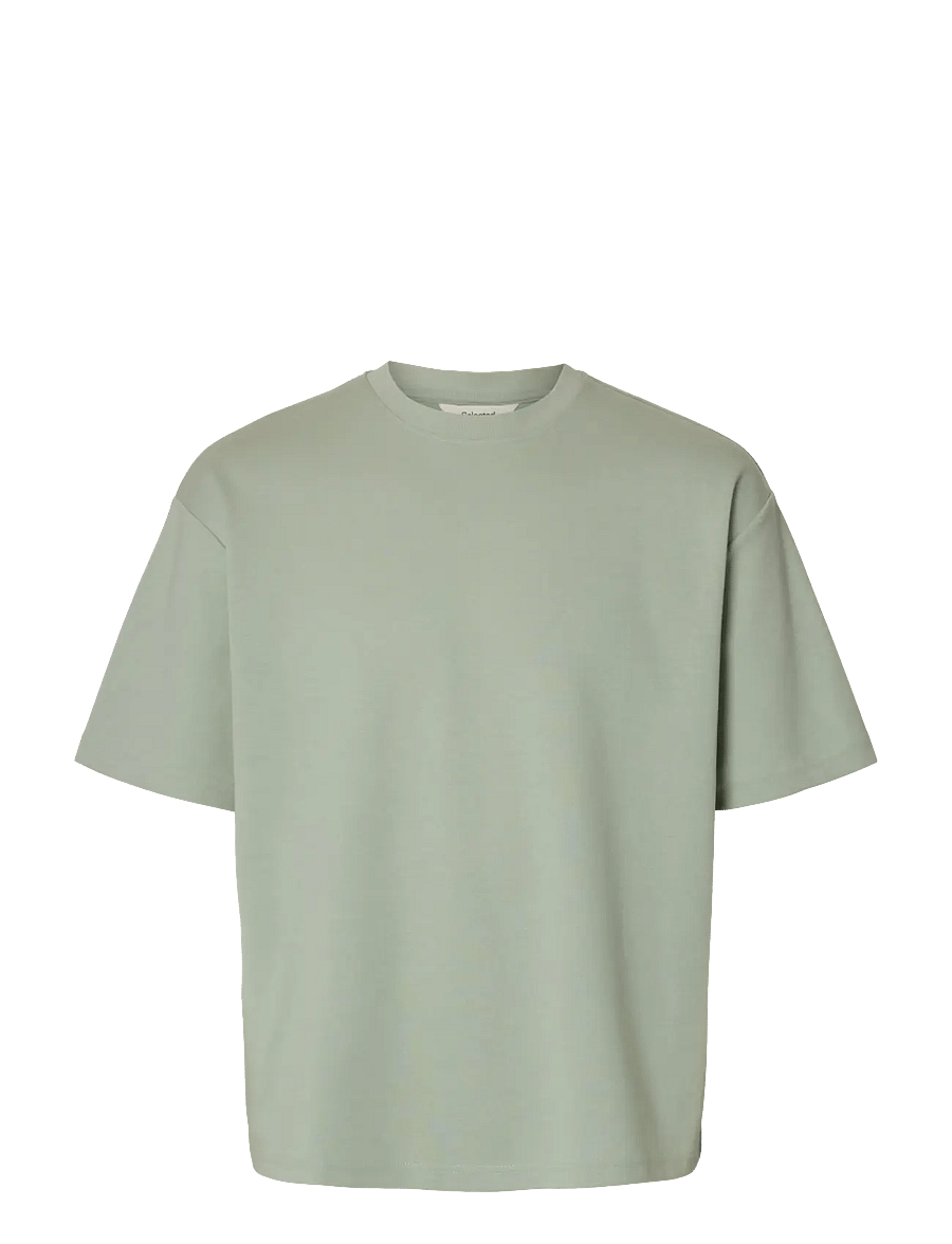 Selected - SLMLOOSEOSCAR SS O-NECK TEE NOOS - kurzärmelige t-shirts - aqua gray - 1