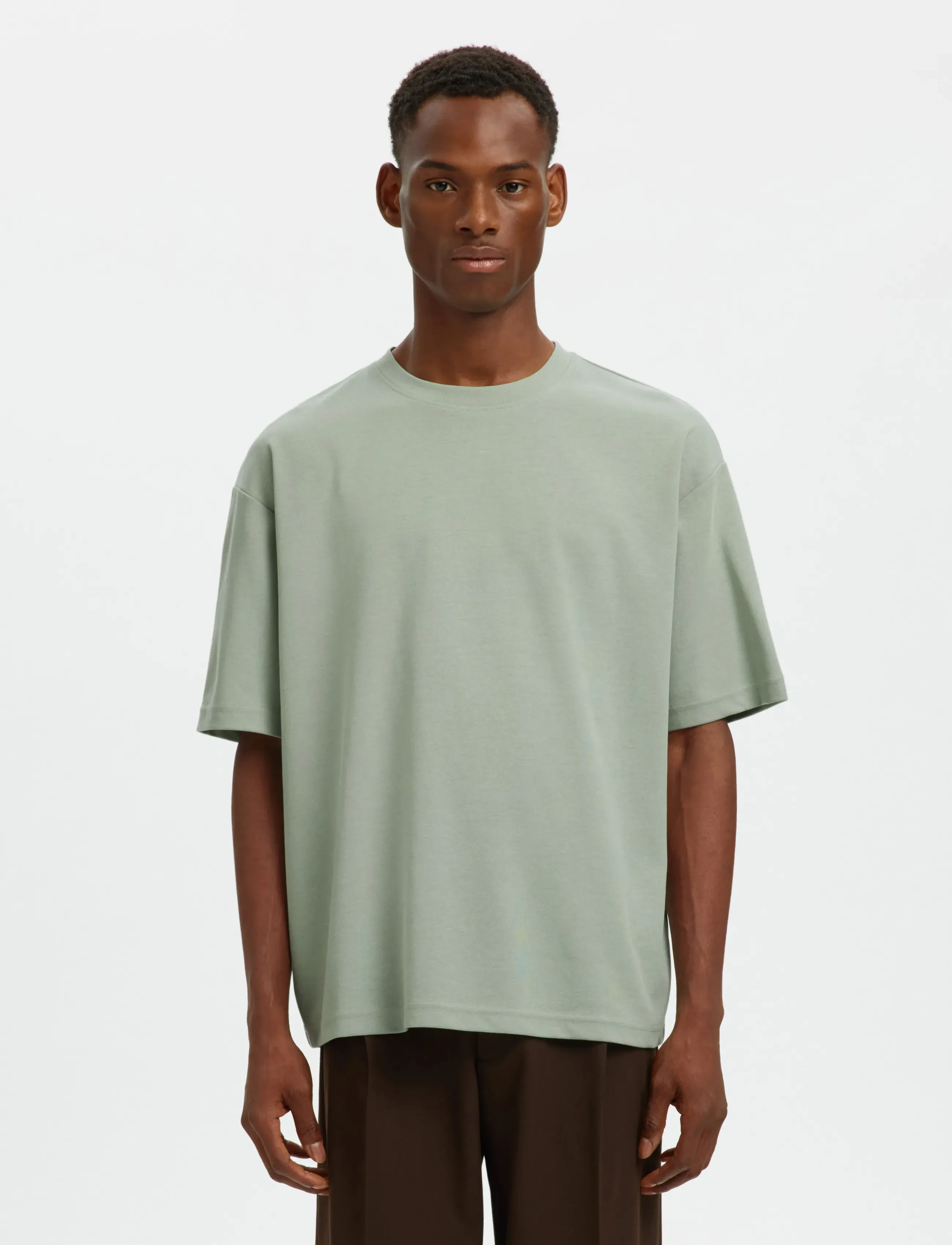Selected SLHLOOSEOSCAR SS O-NECK TEE NOOS - Kurzärmelig - AQUA GRAY / green