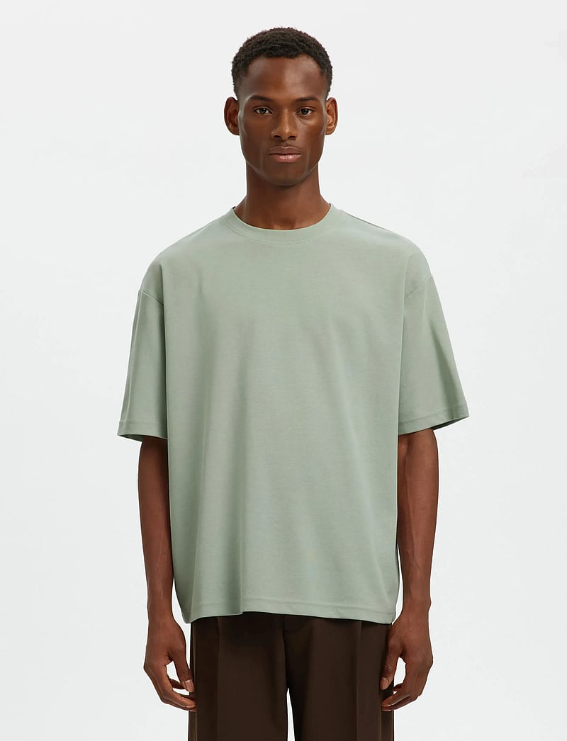 Selected - SLHLOOSEOSCAR SS O-NECK TEE NOOS - kurzärmelig - aqua gray - 0