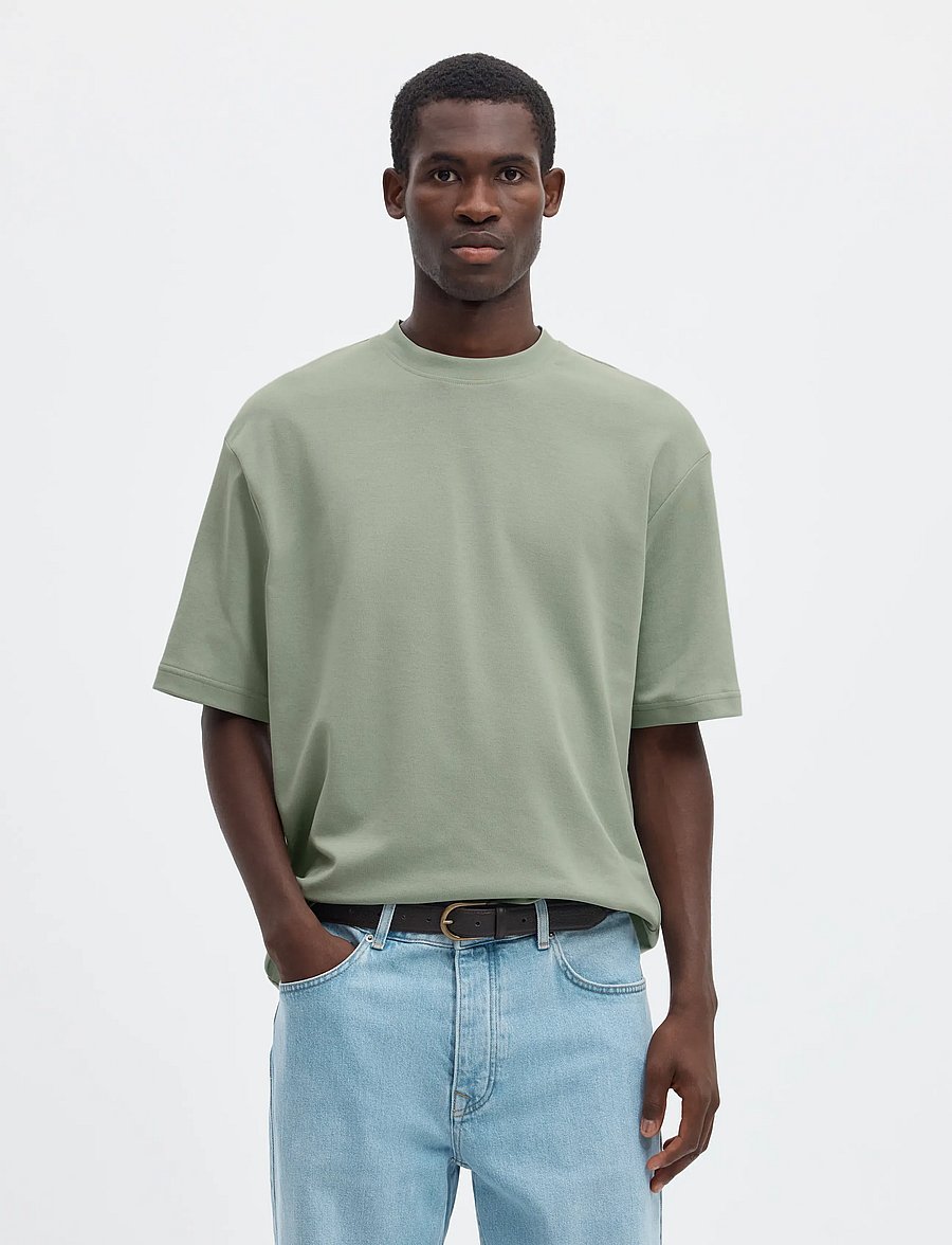 Selected - SLMLOOSEOSCAR SS O-NECK TEE NOOS - kortärmade t-shirts - aqua gray - 0