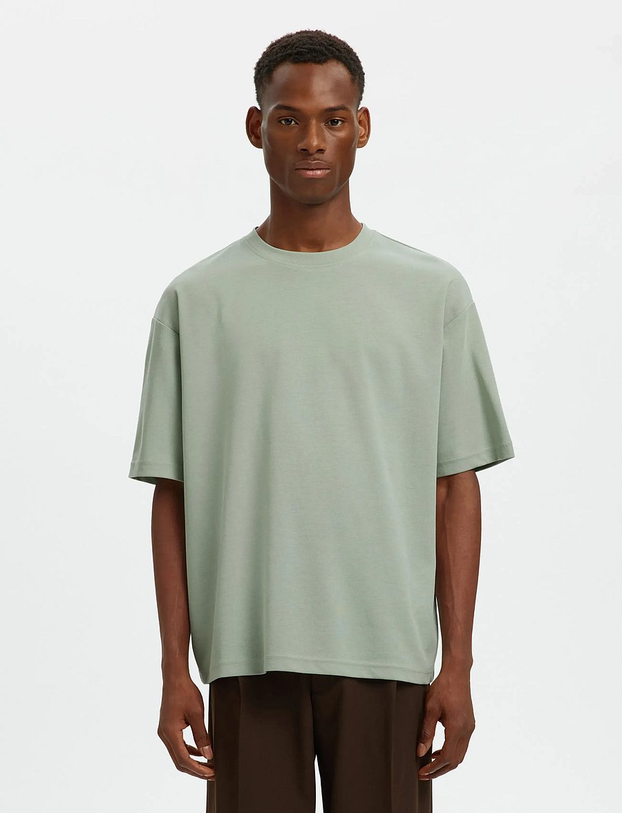 Selected - SLMLOOSEOSCAR SS O-NECK TEE NOOS - kurzärmelige t-shirts - aqua gray - 0
