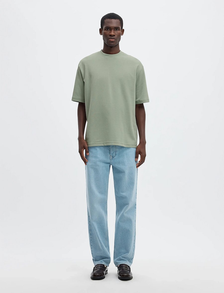Selected - SLMLOOSEOSCAR SS O-NECK TEE NOOS - kortärmade t-shirts - aqua gray - 3
