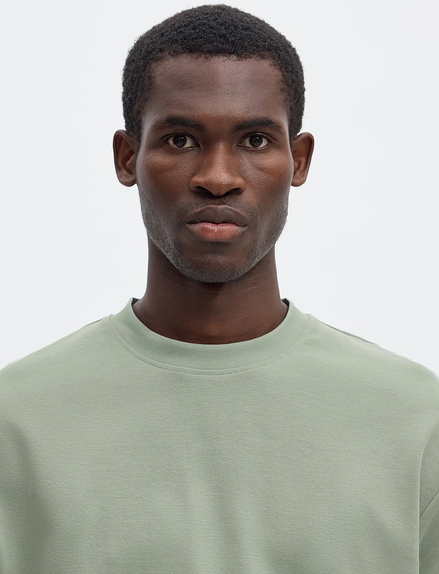 Selected - SLMLOOSEOSCAR SS O-NECK TEE NOOS - kortärmade t-shirts - aqua gray - 4