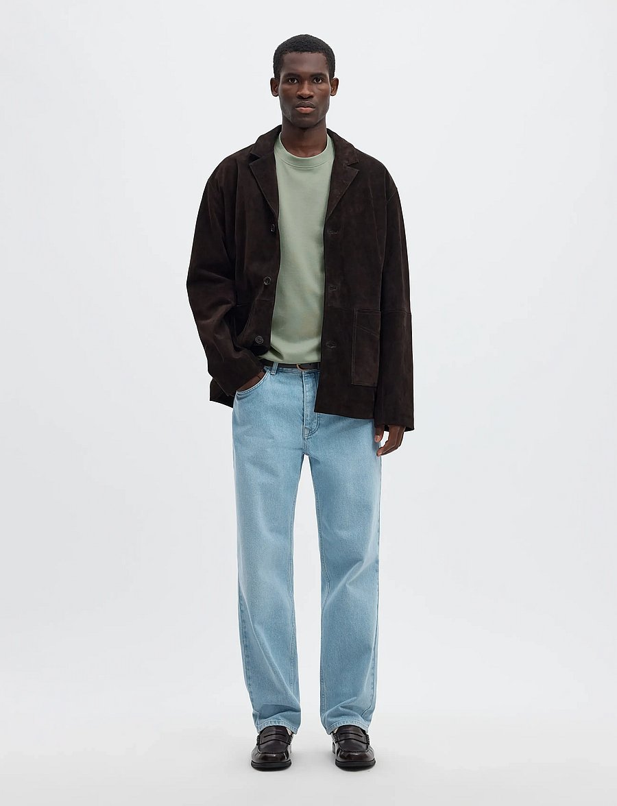 Selected - SLMLOOSEOSCAR SS O-NECK TEE NOOS - kortärmade t-shirts - aqua gray - 5