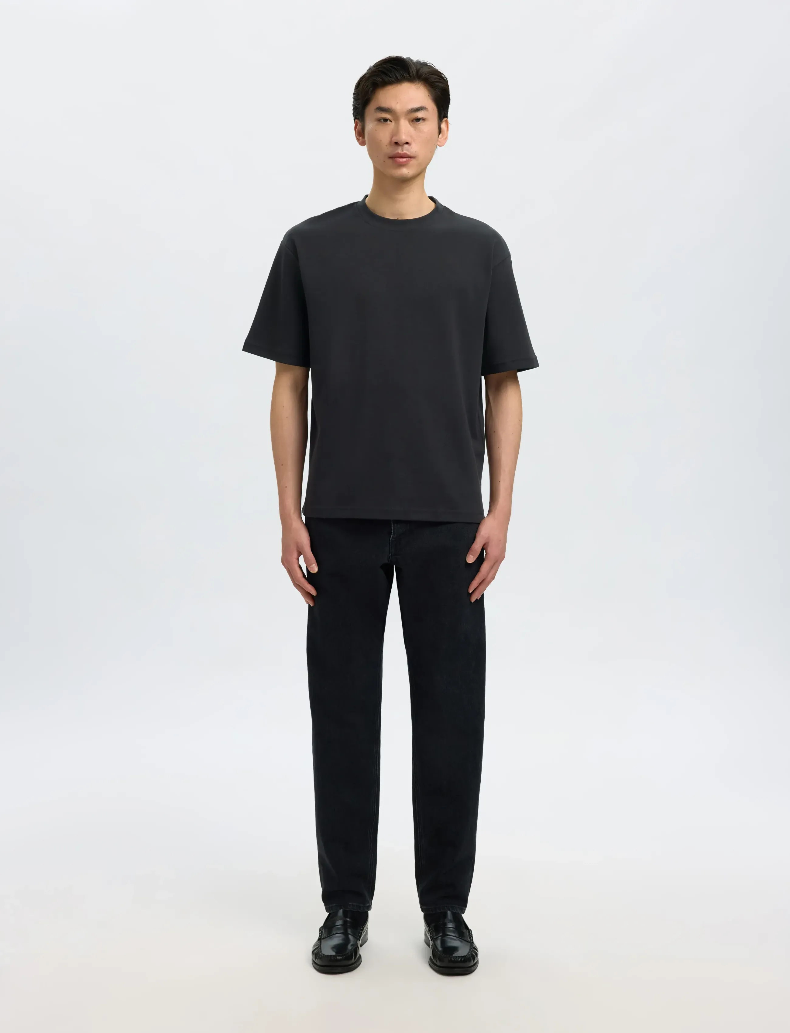 Selected SLMLOOSEOSCAR SS O-NECK TEE NOOS - T-särgid - BLACK / black