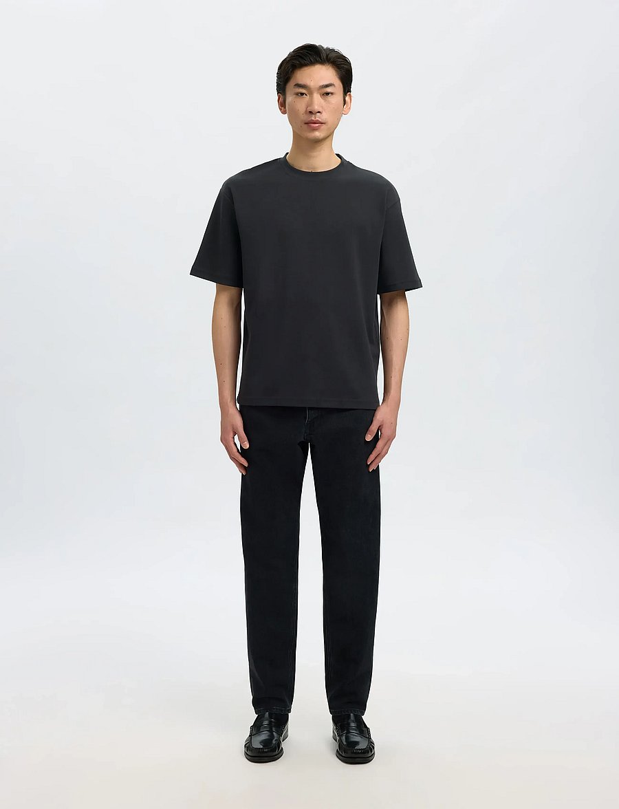 Selected - SLMLOOSEOSCAR SS O-NECK TEE NOOS - kurzärmelige t-shirts - black - 0