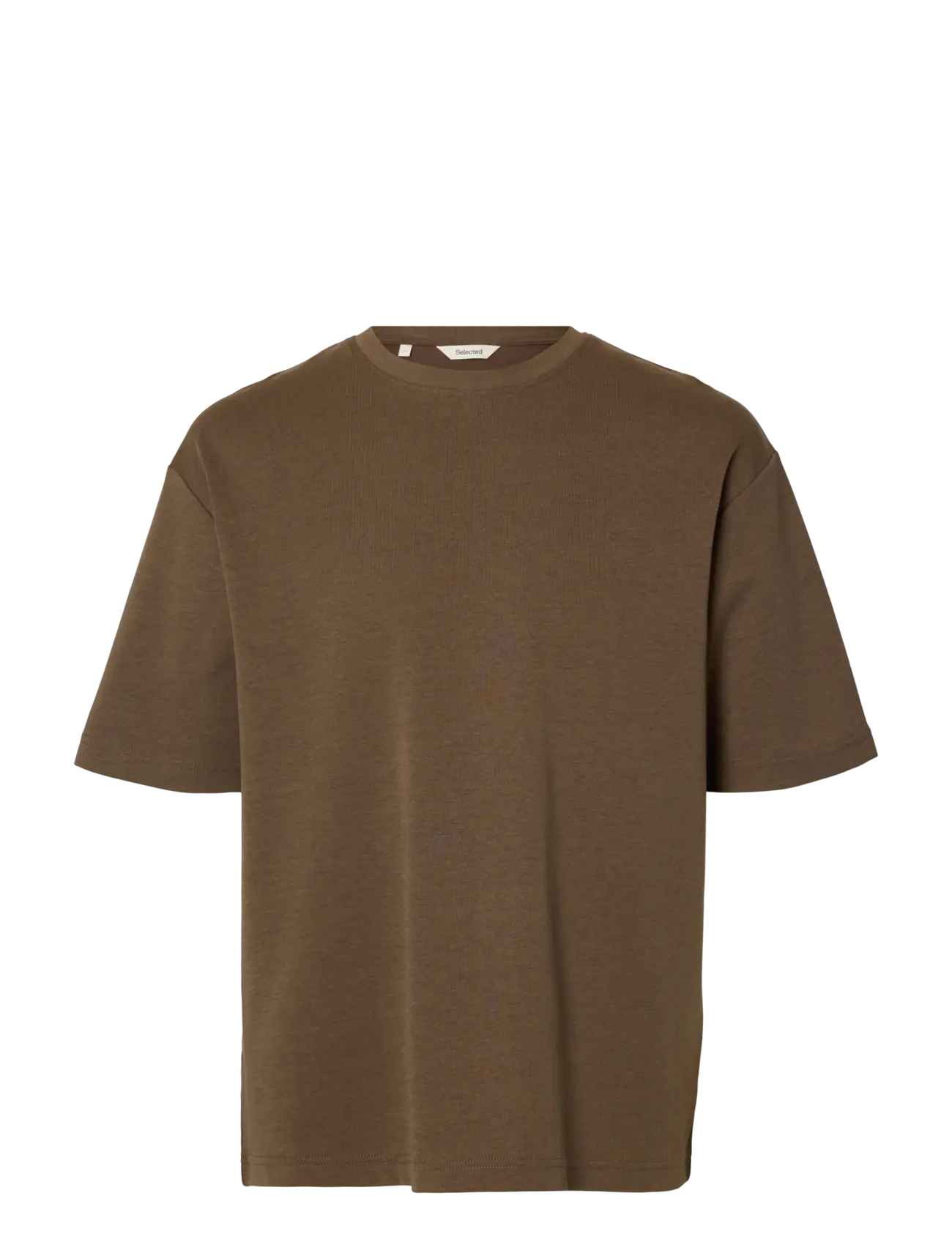 Selected SLMLOOSEOSCAR SS O-NECK TEE NOOS - T-shirts - CHOCOLATE CHIP / brown
