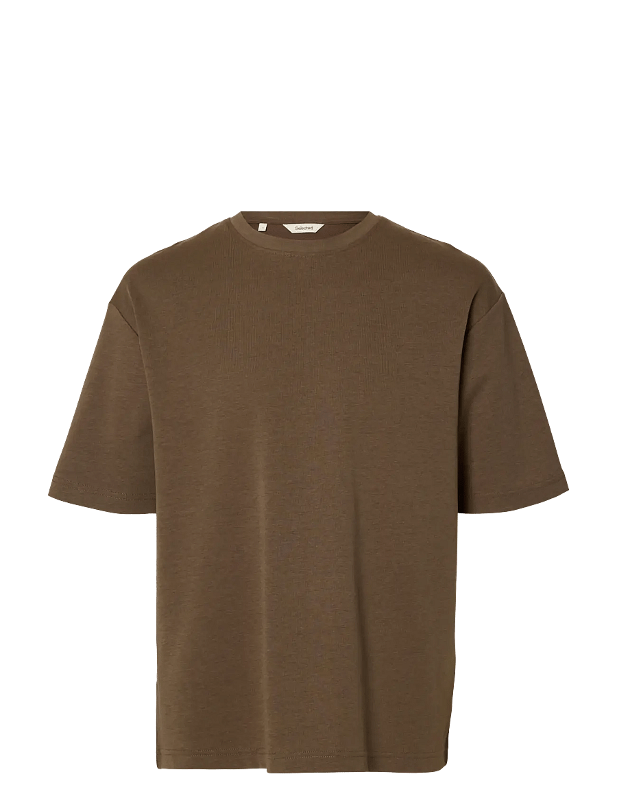 Selected - SLMLOOSEOSCAR SS O-NECK TEE NOOS - kurzärmelige t-shirts - chocolate chip - 1