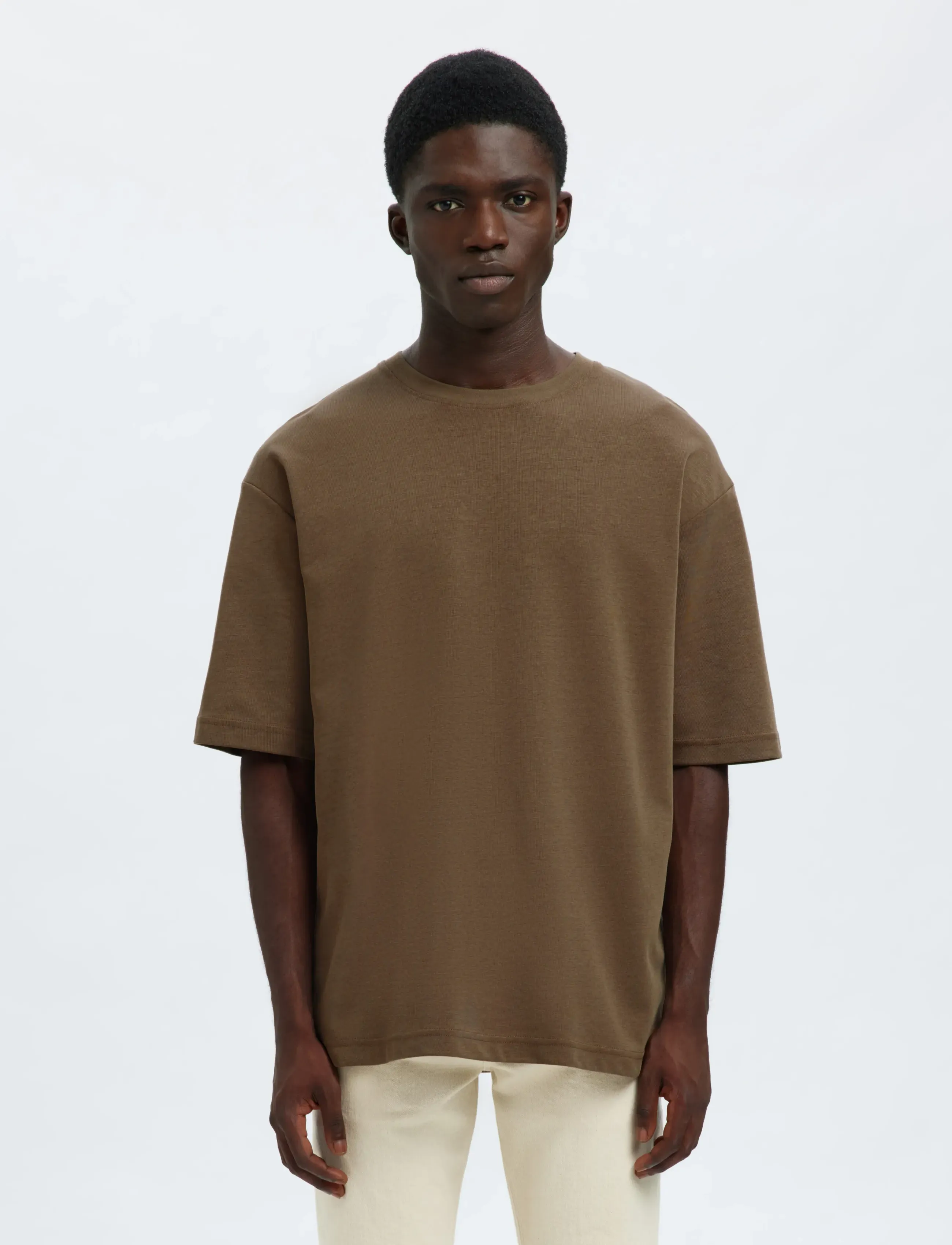 Selected SLMLOOSEOSCAR SS O-NECK TEE NOOS - T-särgid - CHOCOLATE CHIP / brown