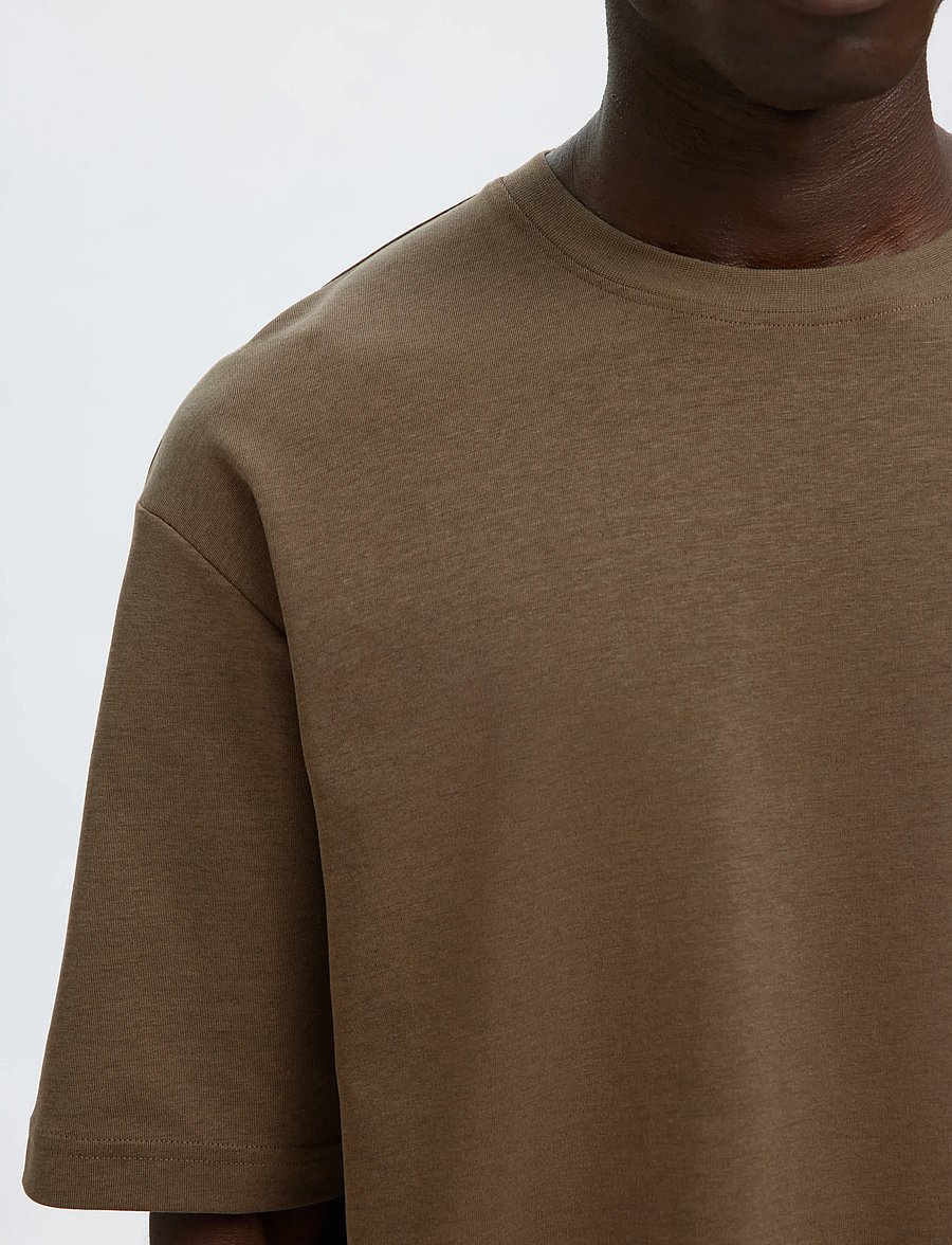 Selected - SLMLOOSEOSCAR SS O-NECK TEE NOOS - kurzärmelige t-shirts - chocolate chip - 5