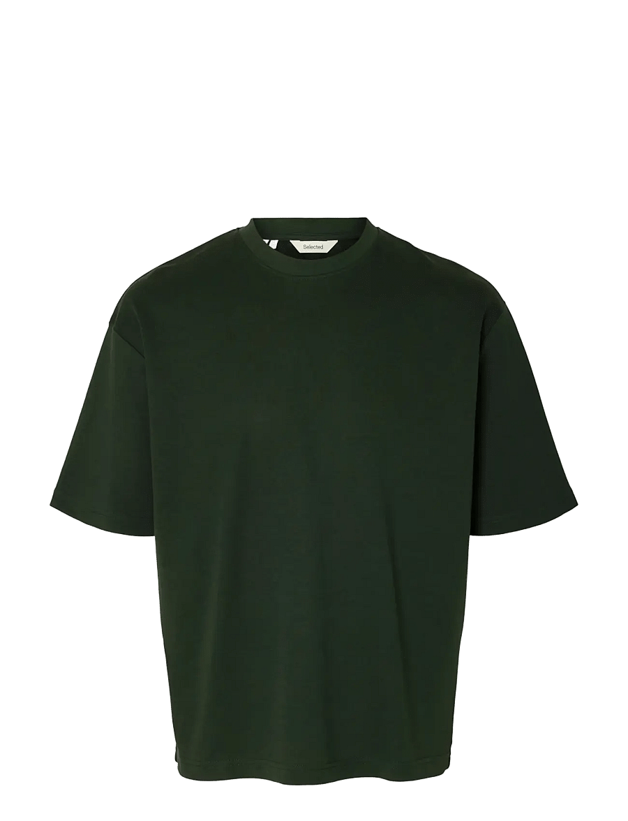 Selected - SLMLOOSEOSCAR SS O-NECK TEE NOOS - kurzärmelige t-shirts - deep forest - 1
