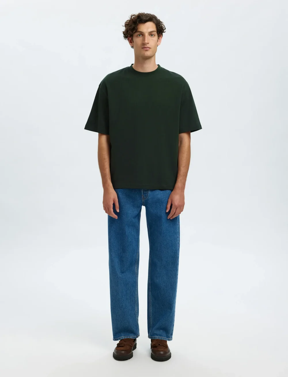 Selected - SLHLOOSEOSCAR SS O-NECK TEE NOOS - short-sleeved t-shirts - deep forest - 3