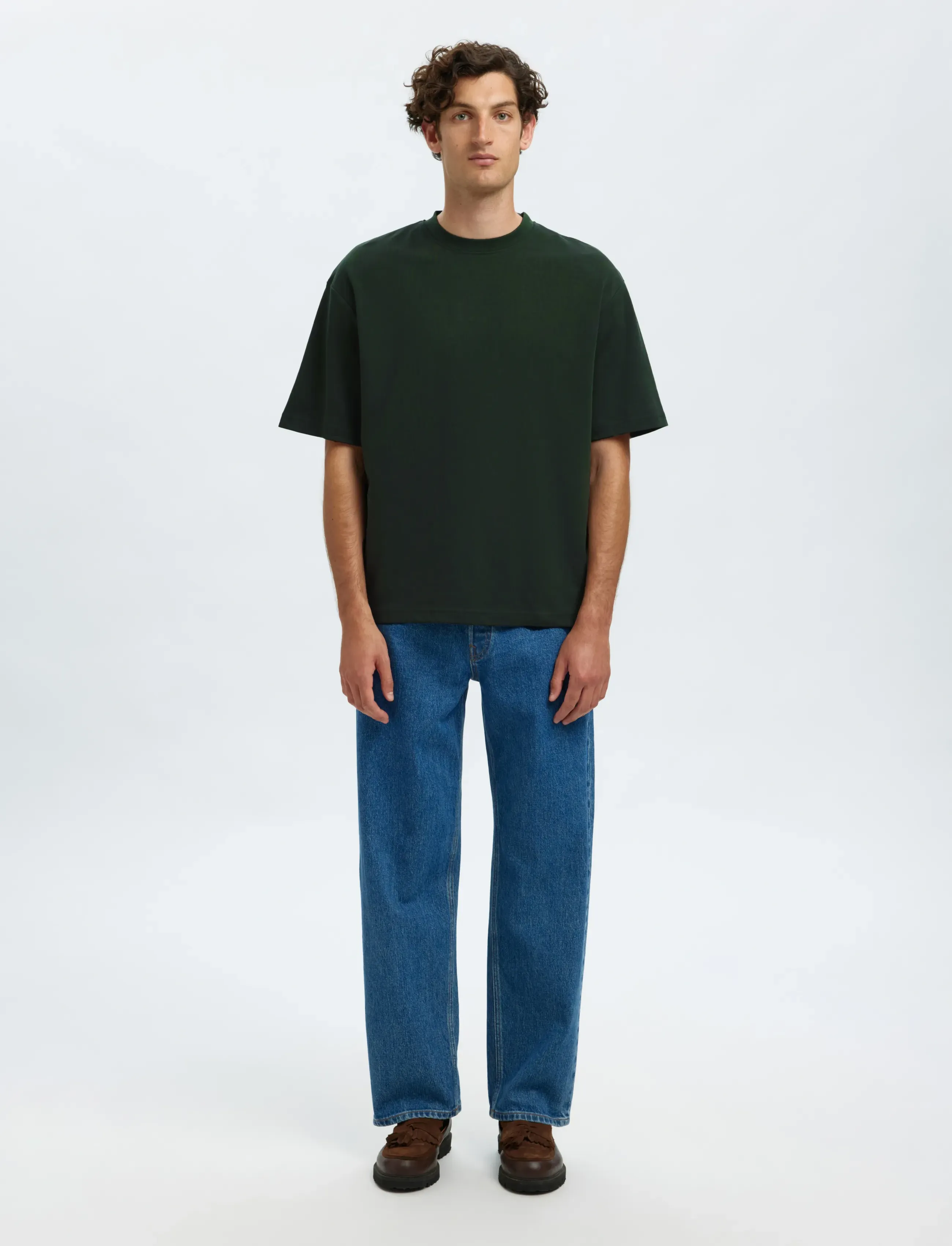 Selected - SLMLOOSEOSCAR SS O-NECK TEE NOOS - kortærmede t-shirts - deep forest - 3