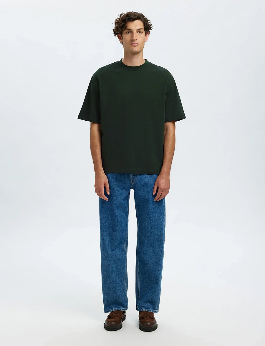 Selected - SLMLOOSEOSCAR SS O-NECK TEE NOOS - kurzärmelige t-shirts - deep forest - 3