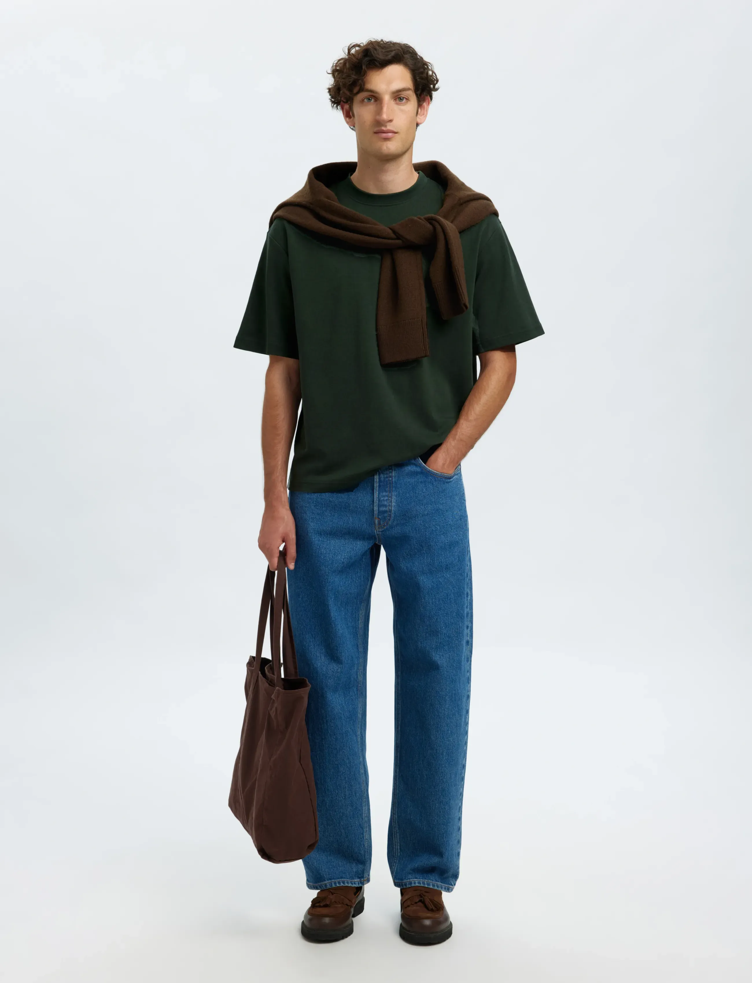 Selected - SLMLOOSEOSCAR SS O-NECK TEE NOOS - kortærmede t-shirts - deep forest - 5
