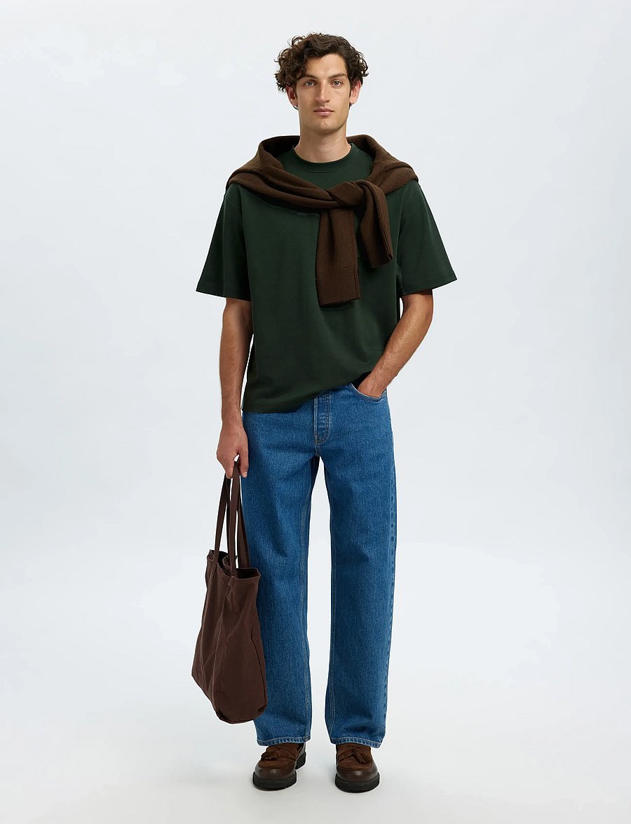 Selected - SLMLOOSEOSCAR SS O-NECK TEE NOOS - kurzärmelige t-shirts - deep forest - 5