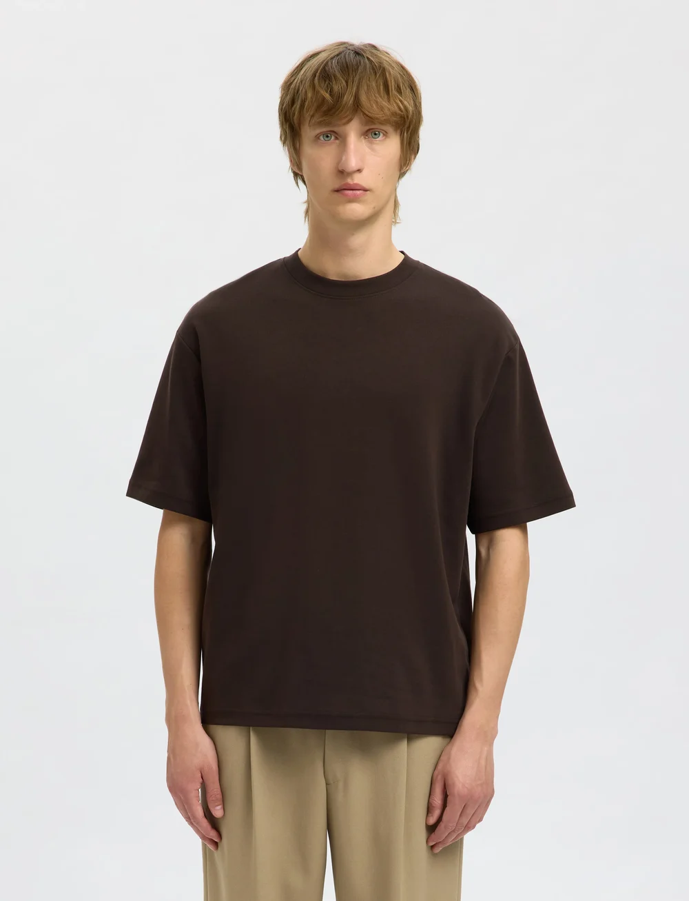 Selected - SLHLOOSEOSCAR SS O-NECK TEE NOOS - lühikeste varrukatega t-särgid - demitasse - 0