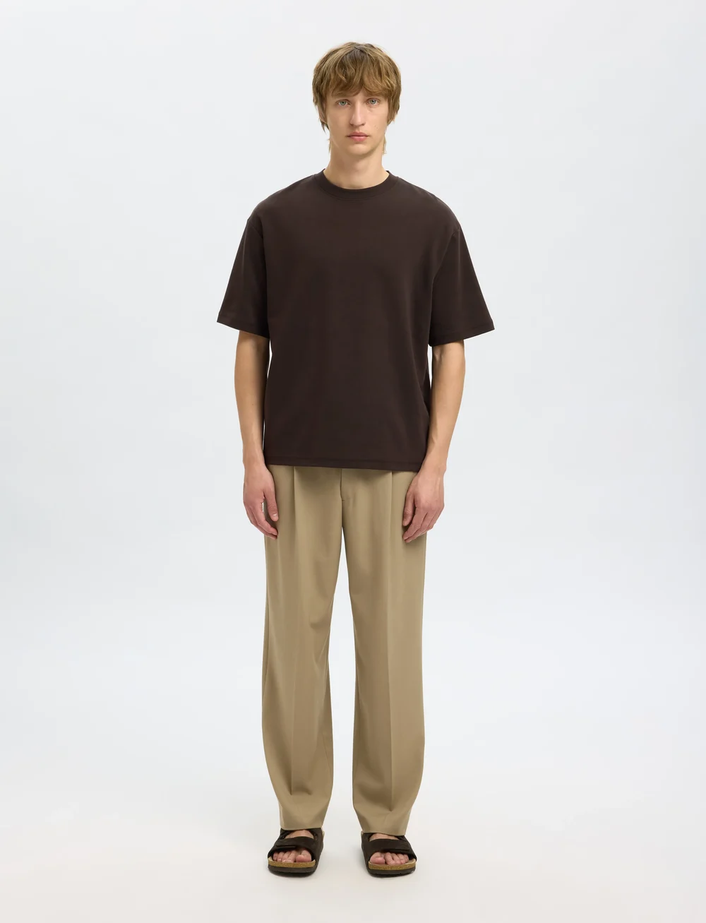 Selected - SLHLOOSEOSCAR SS O-NECK TEE NOOS - lühikeste varrukatega t-särgid - demitasse - 5