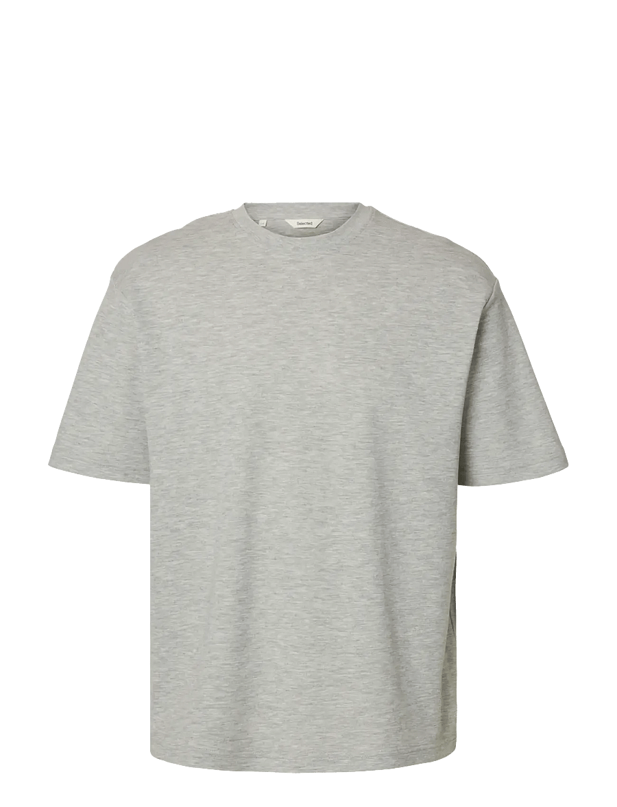Selected - SLMLOOSEOSCAR SS O-NECK TEE NOOS - kurzärmelige t-shirts - light grey melange - 1