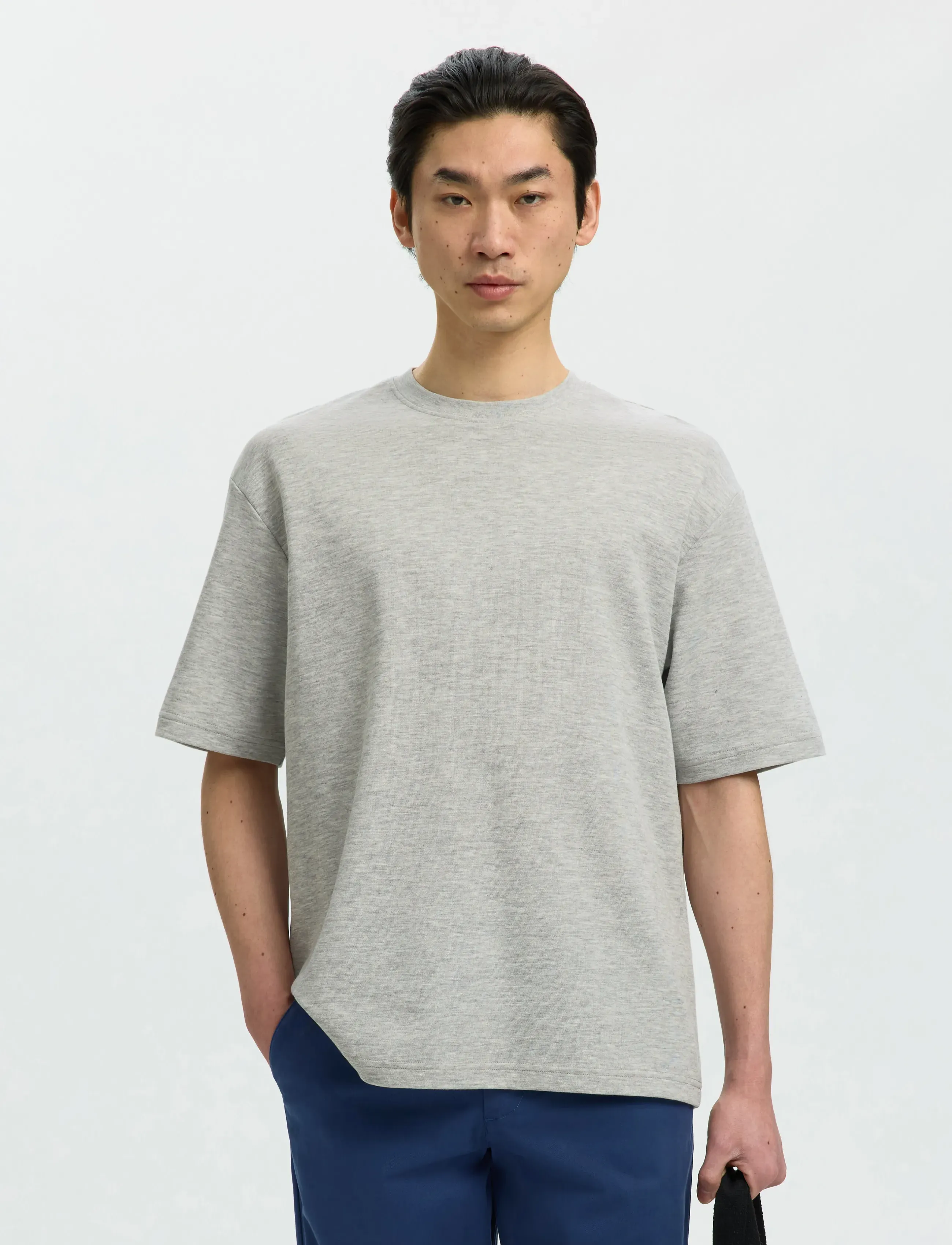 Selected SLMLOOSEOSCAR SS O-NECK TEE NOOS - T-särgid - LIGHT GREY MELANGE / grey