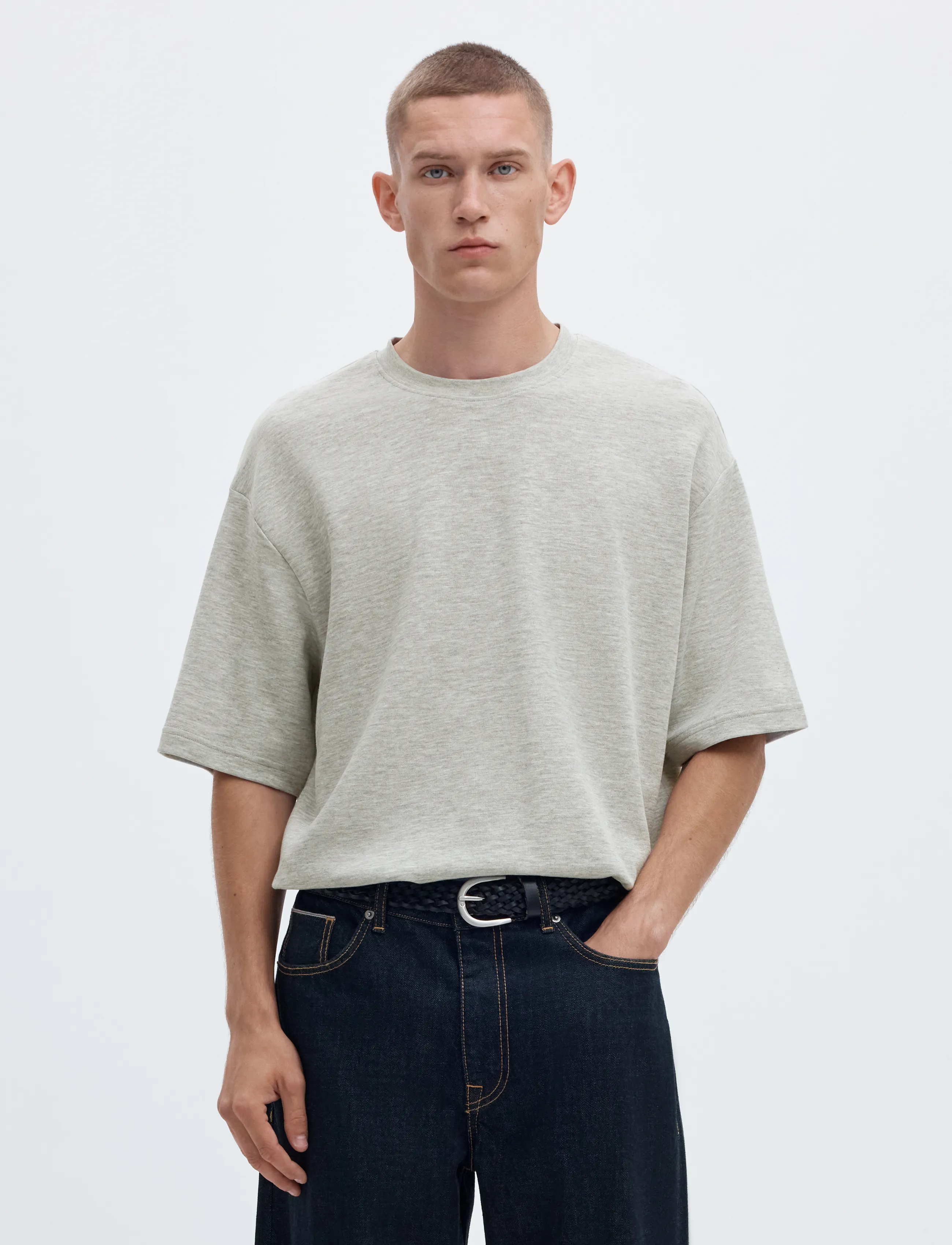 Selected - SLMLOOSEOSCAR SS O-NECK TEE NOOS - kurzärmelige t-shirts - light grey melange - 0
