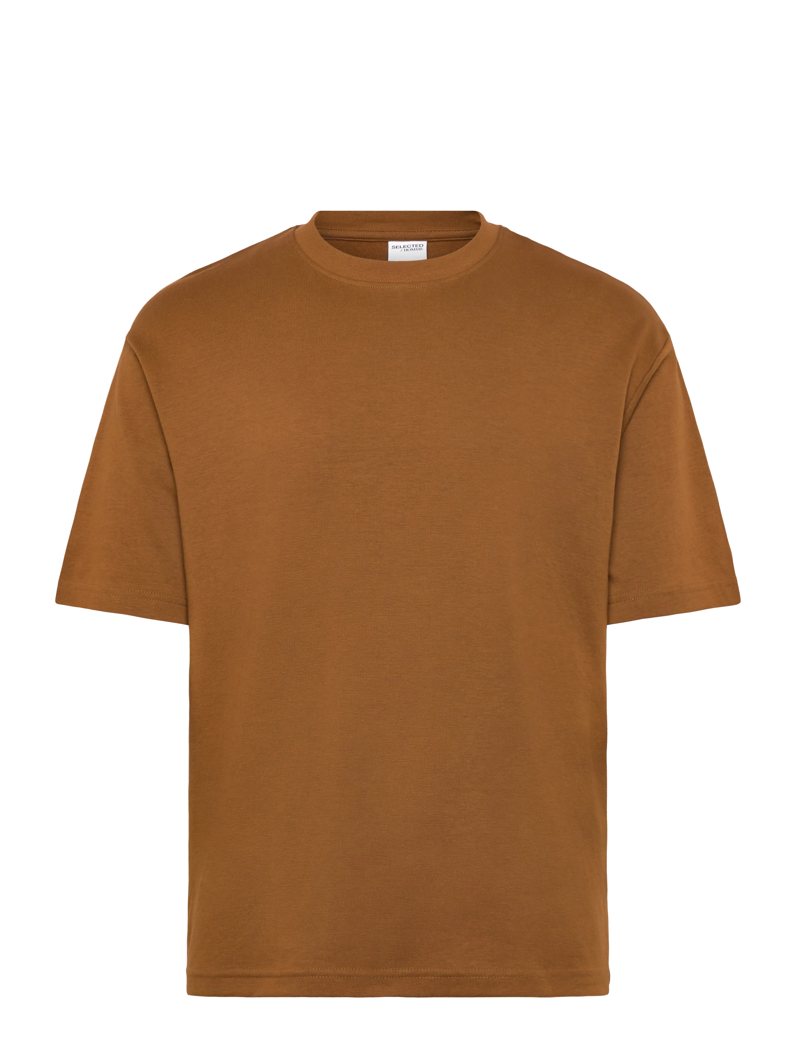 Selected SLMLOOSEOSCAR SS O-NECK TEE NOOS - T-shirts - MONKS ROBE / brown