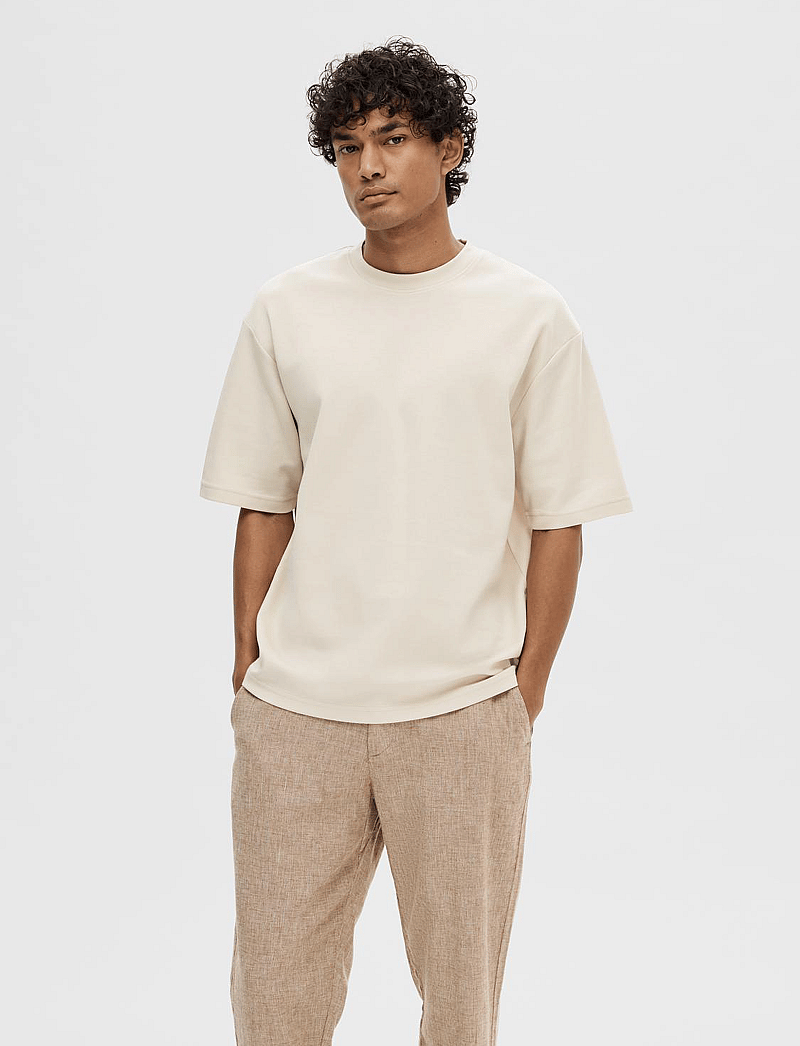 Selected - SLHLOOSEOSCAR SS O-NECK TEE NOOS - kurzärmelig - oatmeal - 0