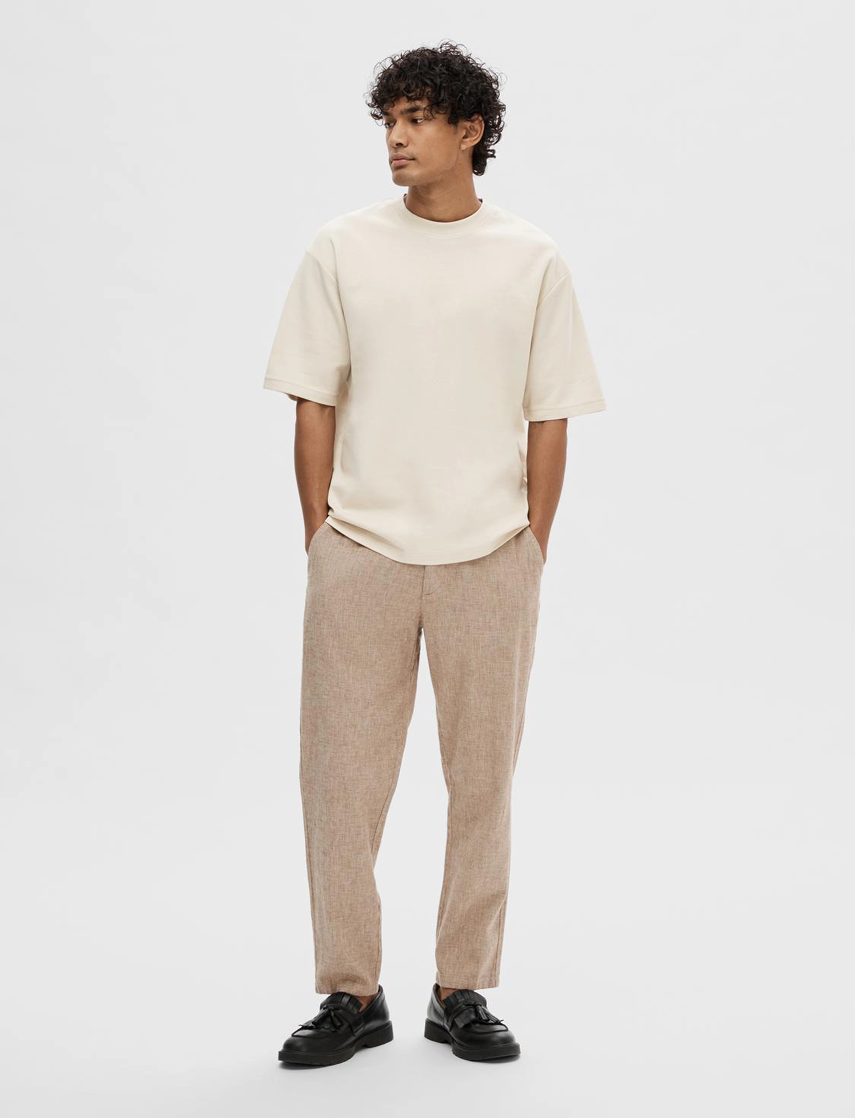 Selected - SLMLOOSEOSCAR SS O-NECK TEE NOOS - laveste priser - oatmeal - 4