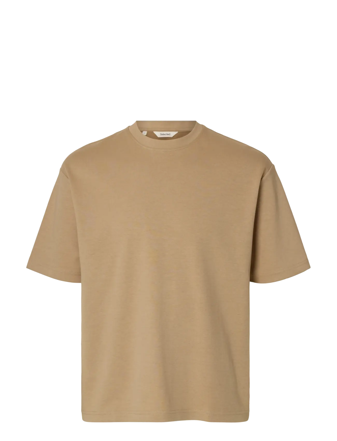 Selected SLMLOOSEOSCAR SS O-NECK TEE NOOS - T-shirts - SAVANNAH TAN / beige
