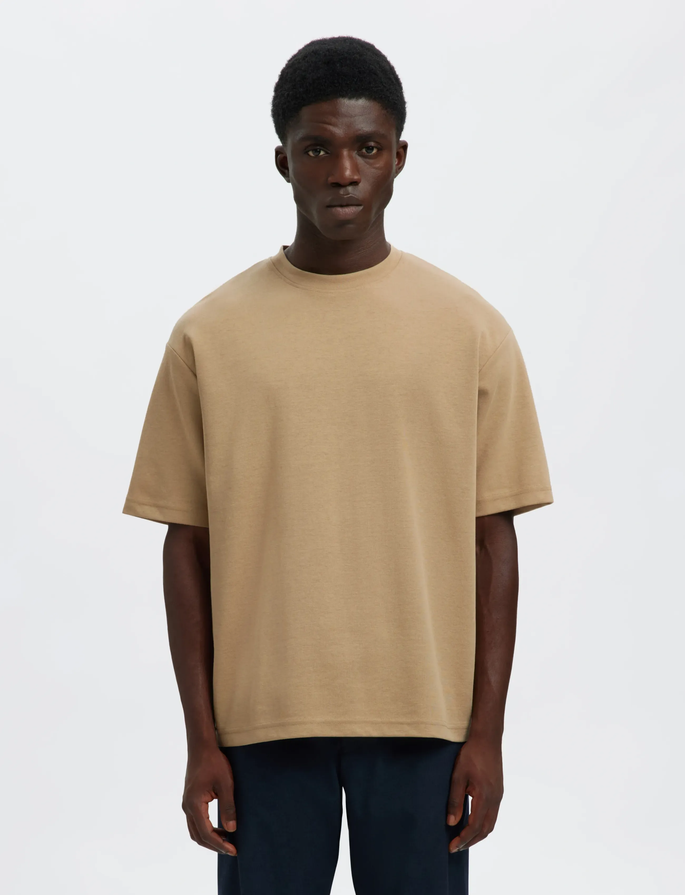 Selected SLMLOOSEOSCAR SS O-NECK TEE NOOS - T-shirts - SAVANNAH TAN / beige