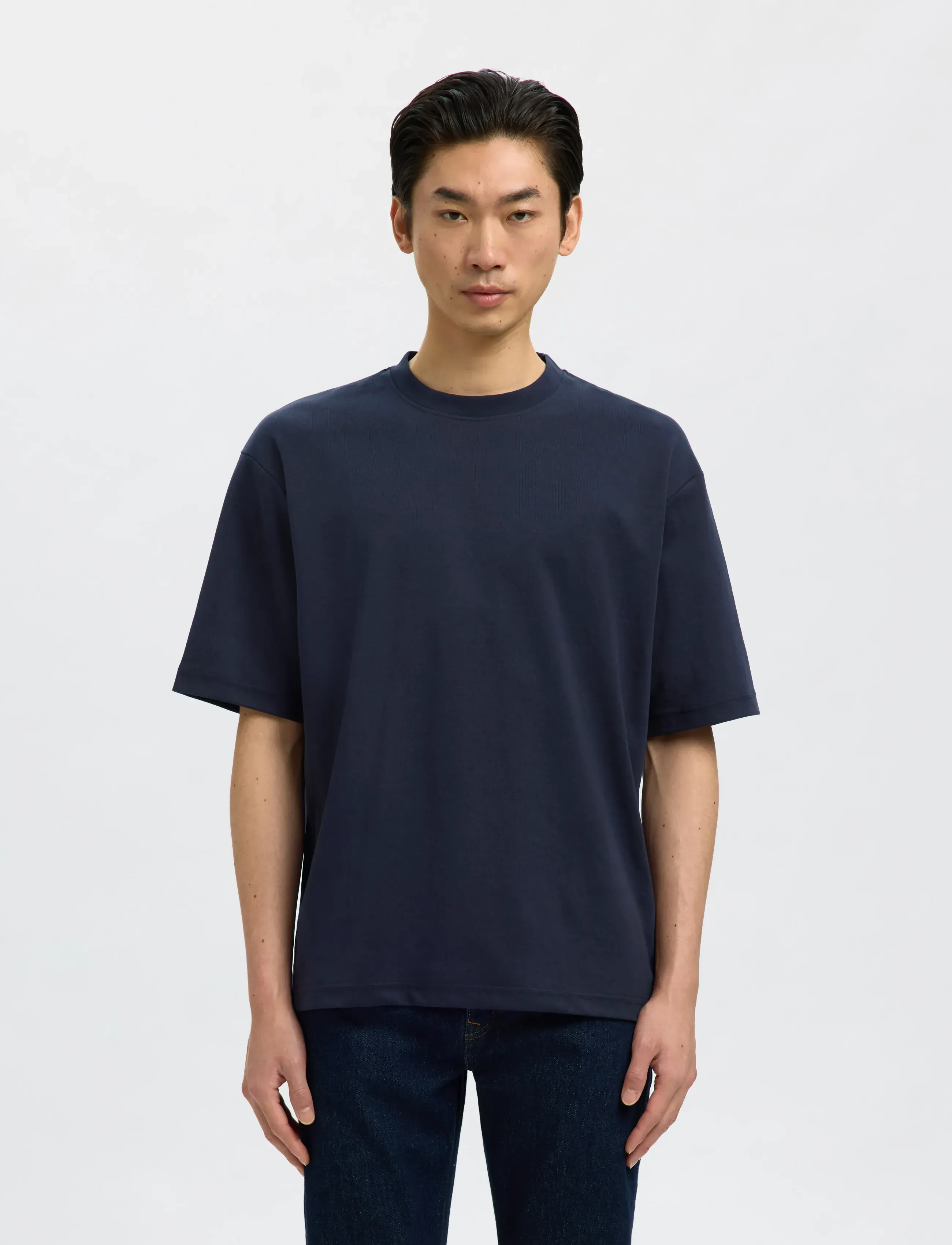 Selected SLMLOOSEOSCAR SS O-NECK TEE NOOS - Kleidung - SKY CAPTAIN / navy