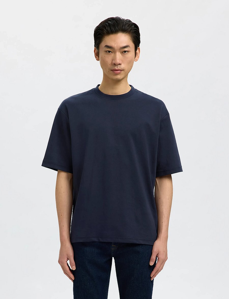 Selected - SLMLOOSEOSCAR SS O-NECK TEE NOOS - kurzärmelige t-shirts - sky captain - 0