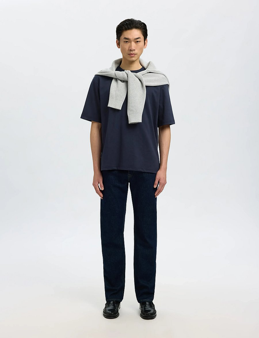 Selected - SLMLOOSEOSCAR SS O-NECK TEE NOOS - kurzärmelige t-shirts - sky captain - 3