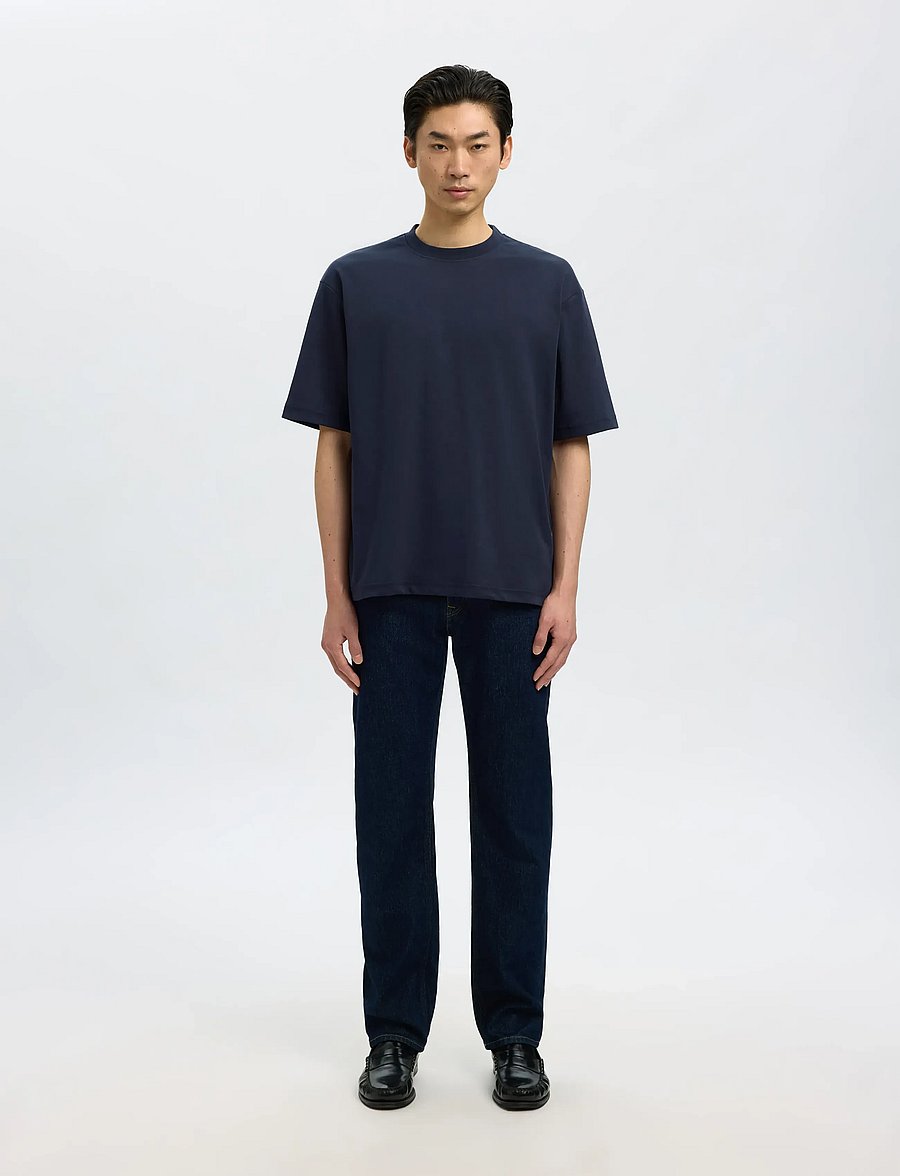 Selected - SLMLOOSEOSCAR SS O-NECK TEE NOOS - kurzärmelige t-shirts - sky captain - 4