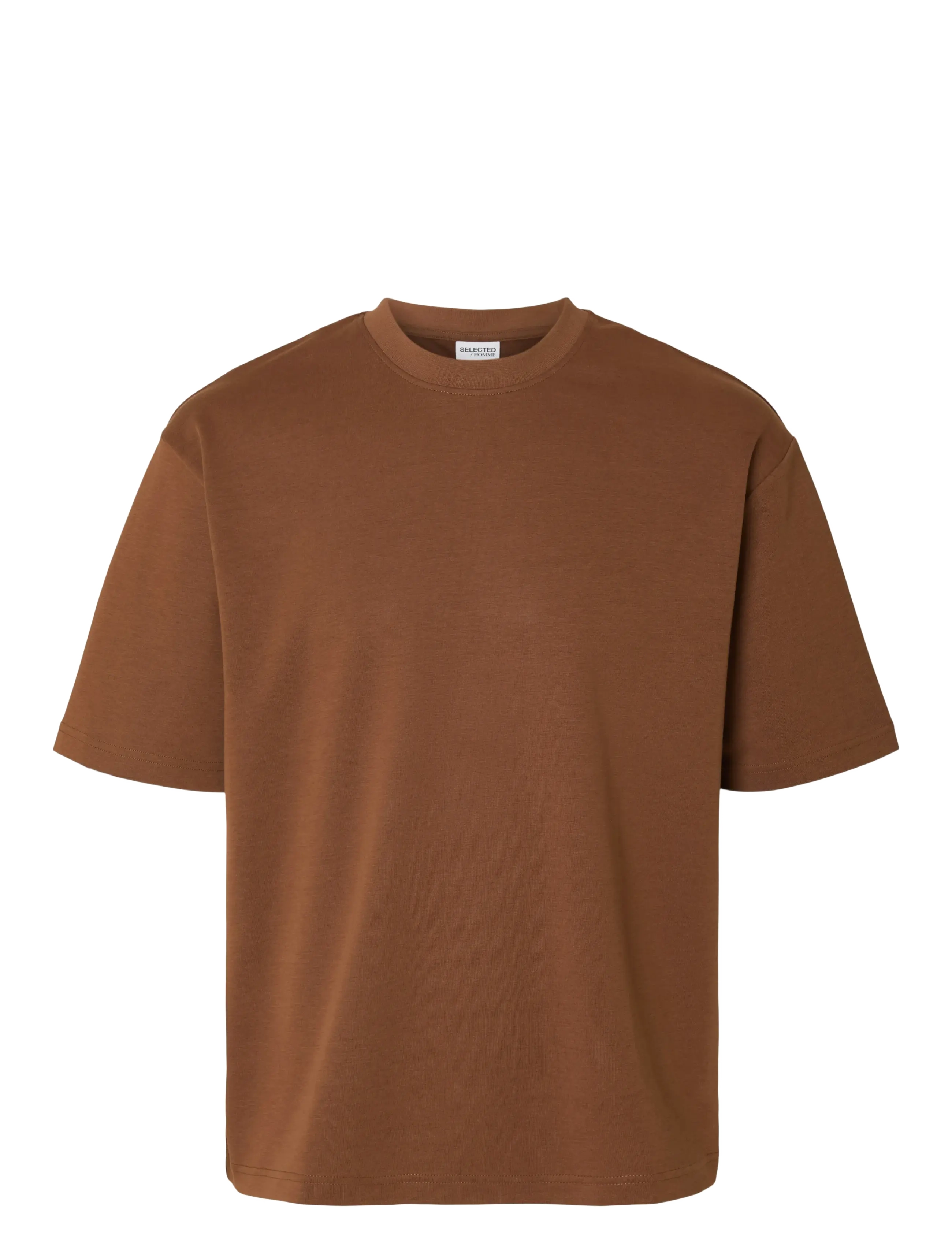 Selected SLMLOOSEOSCAR SS O-NECK TEE NOOS - T-shirts - SOFT SILT / brown