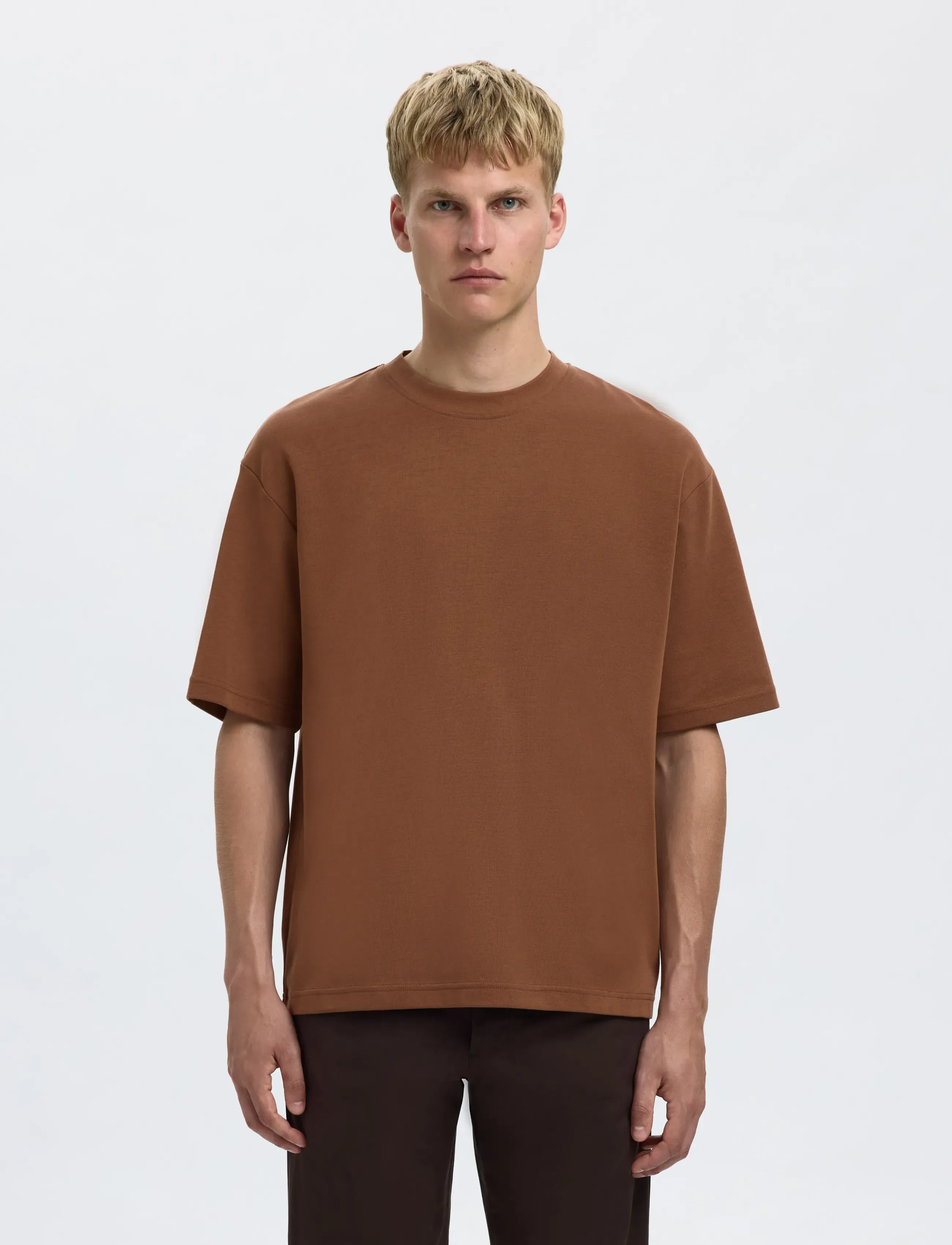 Selected SLMLOOSEOSCAR SS O-NECK TEE NOOS - Winter deals - SOFT SILT / brown