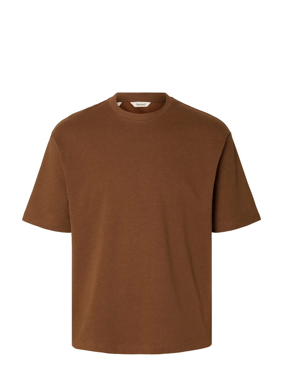 Selected - SLMLOOSEOSCAR SS O-NECK TEE NOOS - kurzärmelige t-shirts - toffee - 1