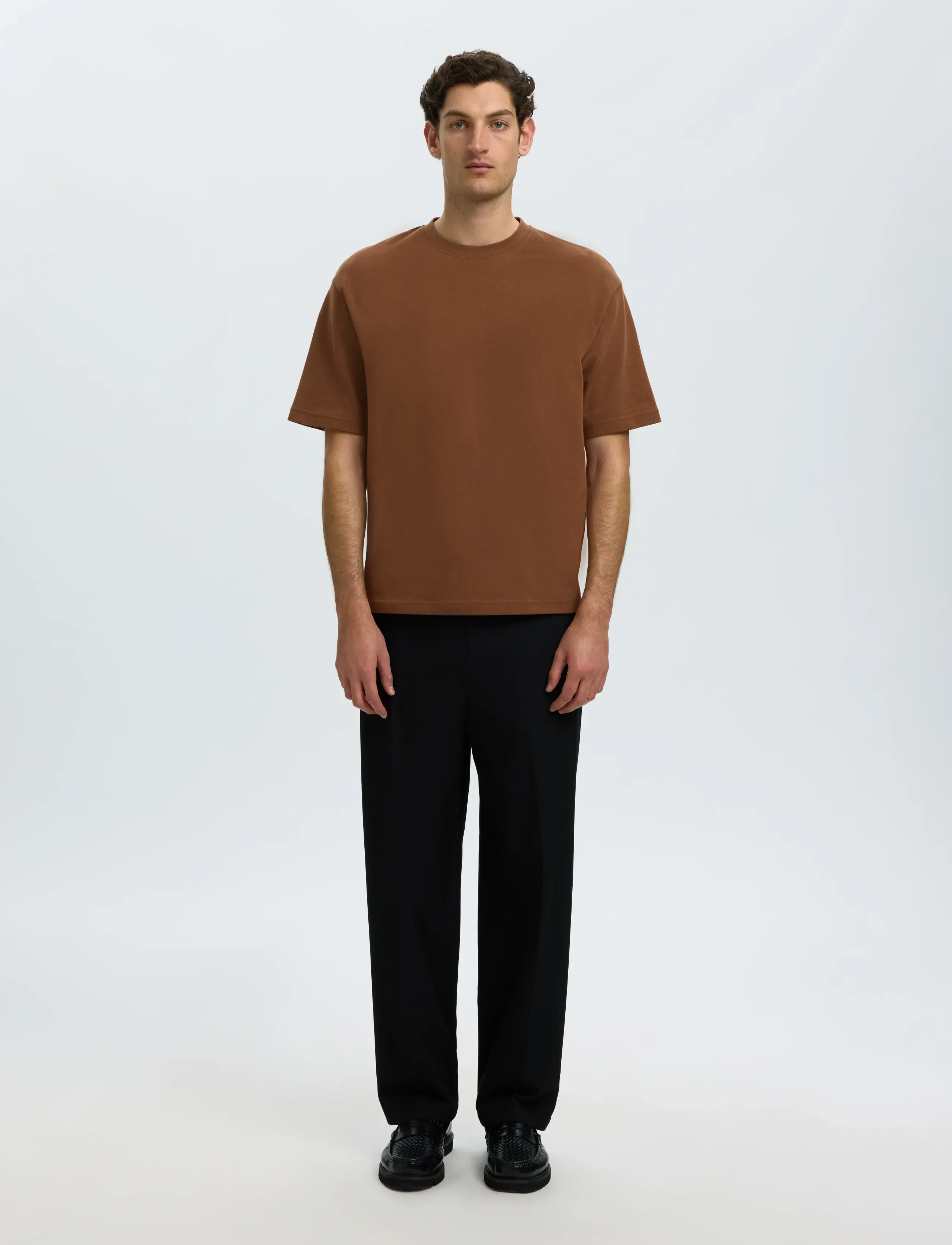 Selected - SLMLOOSEOSCAR SS O-NECK TEE NOOS - kortærmede t-shirts - toffee - 3