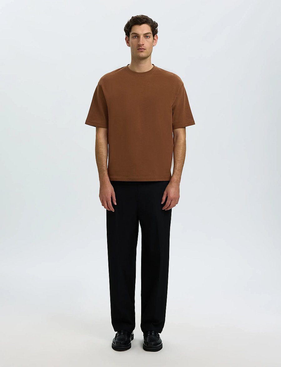 Selected - SLMLOOSEOSCAR SS O-NECK TEE NOOS - kurzärmelige t-shirts - toffee - 3