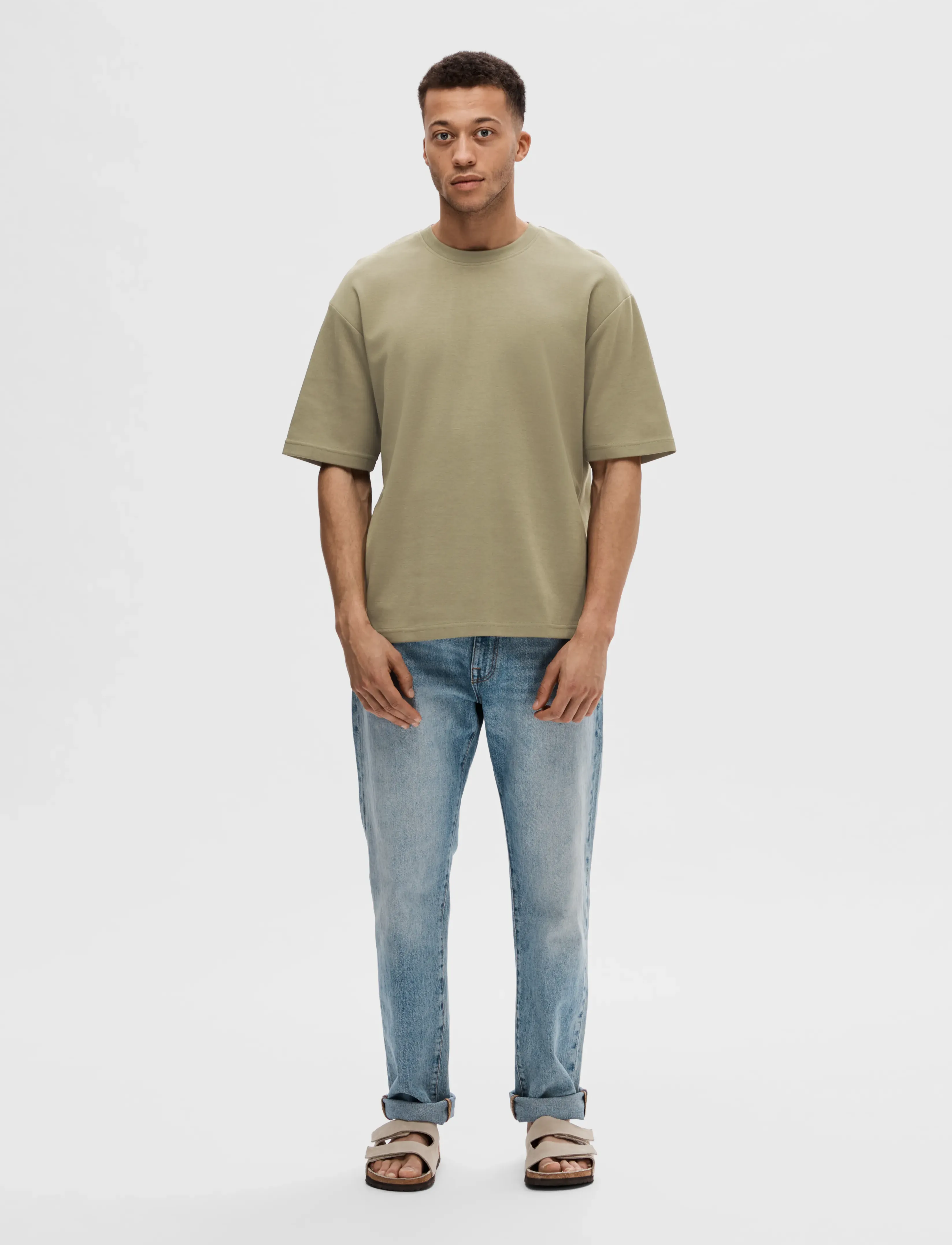Selected SLMLOOSEOSCAR SS O-NECK TEE NOOS - T-särgid - VETIVER / khaki/green