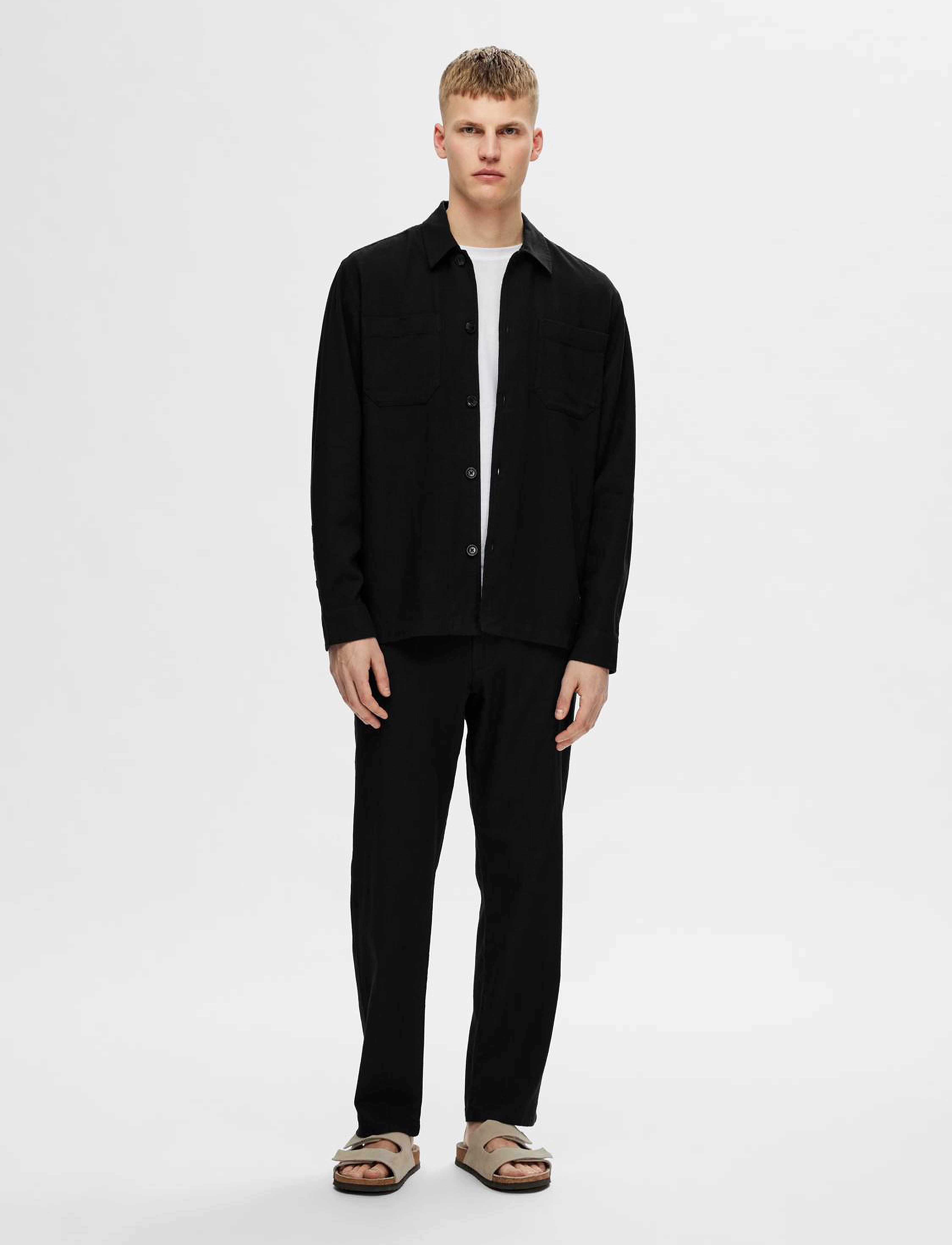 Selected - SLHBRODY-LINEN OVERSHIRT LS - black - 4